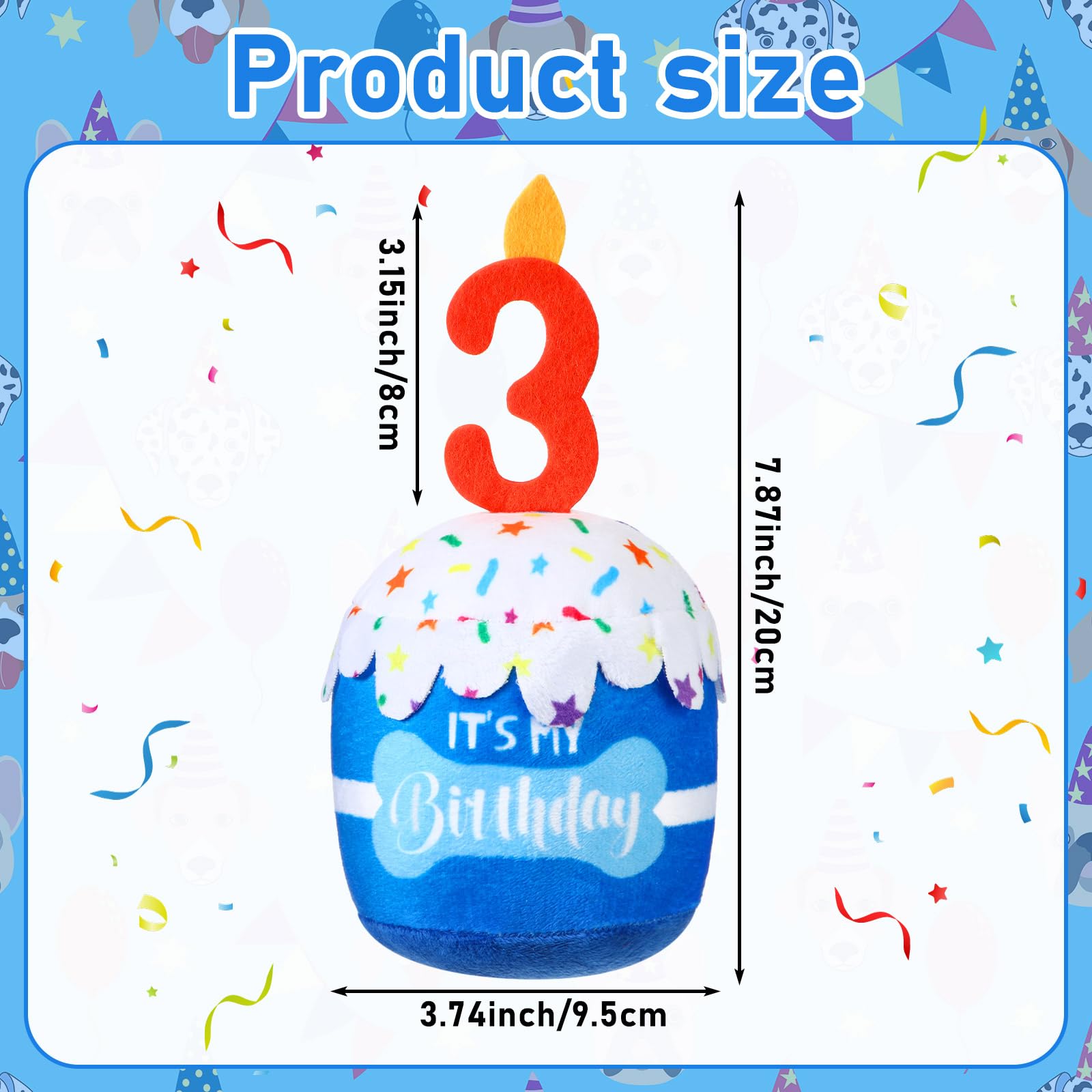 Dansydaisy Dog 3Rd Birthday Cake Toy Accessories For Girl Boy Gifts, Blue Squeaky Plush Toy For Dog Birthday Party Decor Favor F