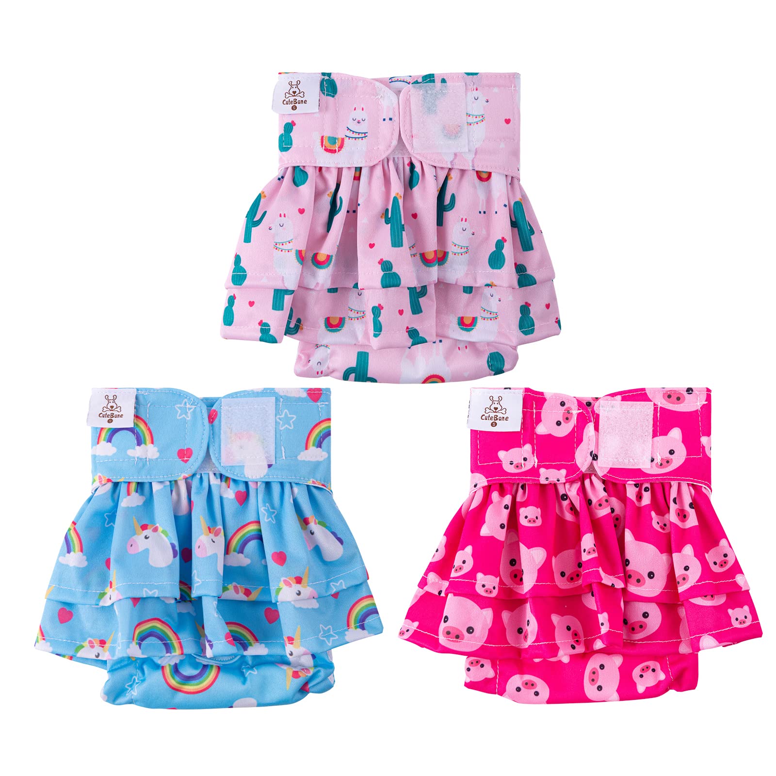 Cutebone Female Dog Diapers With Skirts 3 Pack Reusable Puppy Dresses Pants For Heat Cycle Period Qbd01Xs