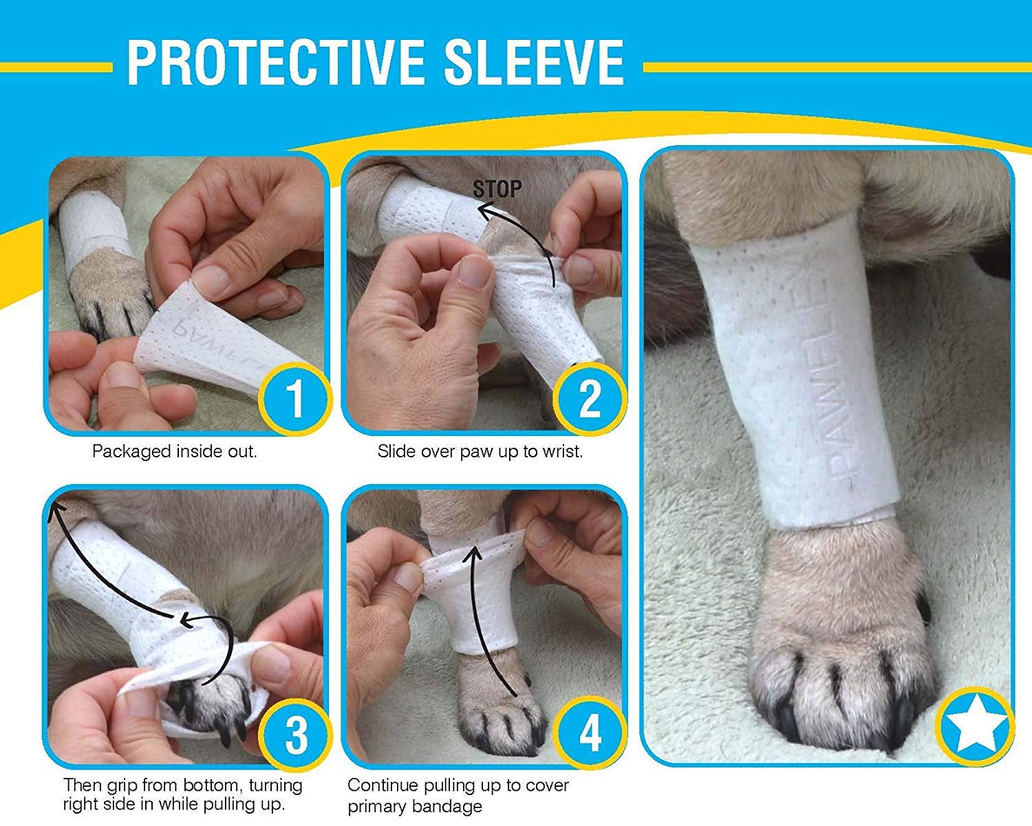 PawFlex Protective Sleeve Tubular Cover - Bandages - for Dogs Cats and Other Pets First Aid Wound Care Comfortable Non-Adhesive