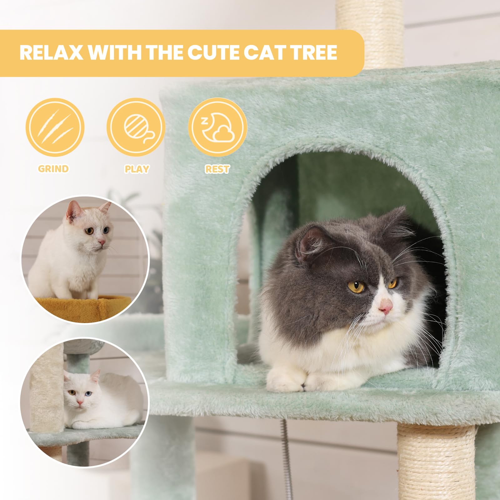 Hyabi 65.5 Inch Sunflower Cat Tree Tower Condo Furniture Apartment Plush Habitat Kitten Amusement Platform With Scratch Posts Toy Ball Pet House Play(Large 65.5' H)