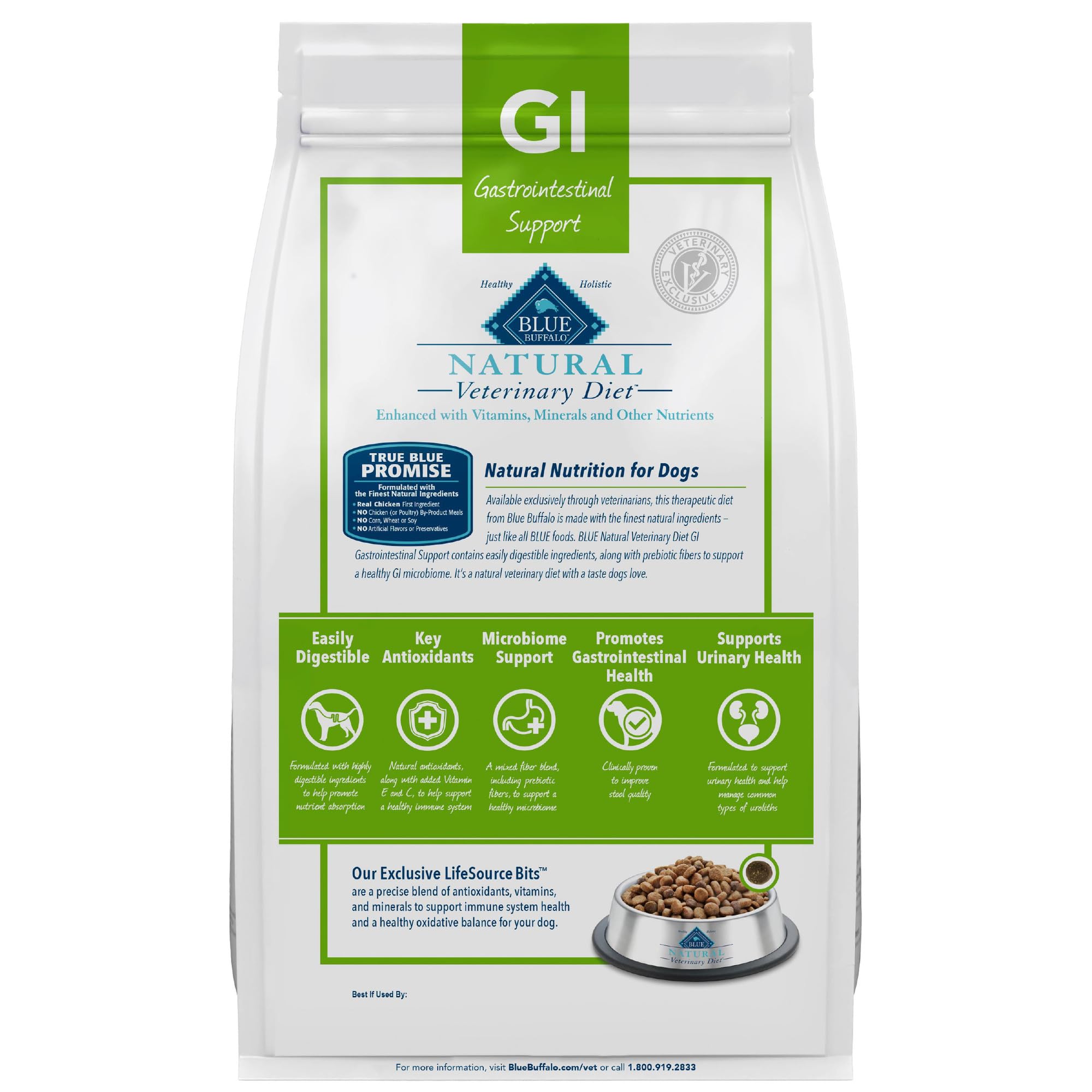 Blue Buffalo Natural Veterinary Diet GI Gastrointestinal Support Dry Dog Food, Veterinarians Prescription Required, Chicken, 6-