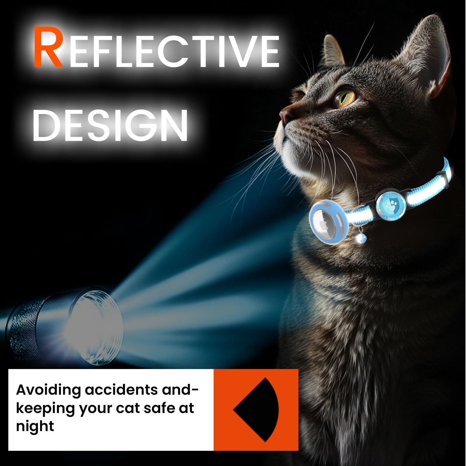 Ilfindyou Airtag Cat Collar Breakaway, Reflective Cat Collars With Apple Airtag Holder, Adjustable Kitten Collar With Bells Blue