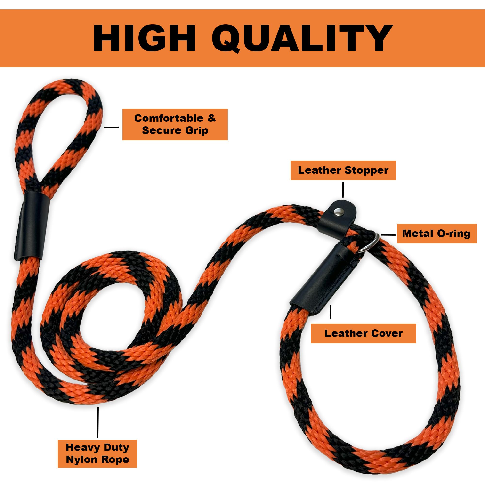 Slip Lead Dog Leash Made In The Usa | All In One No Pull Dog Leash And Collar With Adjustable Loop | 1/2    Thick For Large Dogs