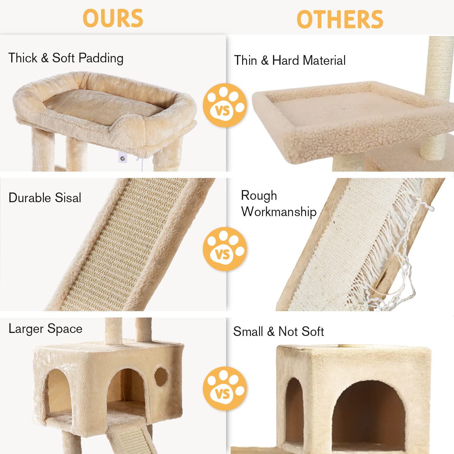 SHA CERLIN Cat Tree 36 Inches Cat Tower with Hammock, Sisal Scratching Post for Indoor Kittens, Small Room, Beige