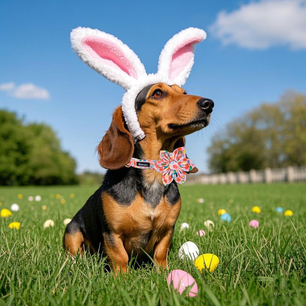 Maca Bates Easter Day Dog Collar With Flower Bow Bowtie Easter Egg Dogs Bow Tie Collars Breakaway Soft Durable Cute Adjustable P