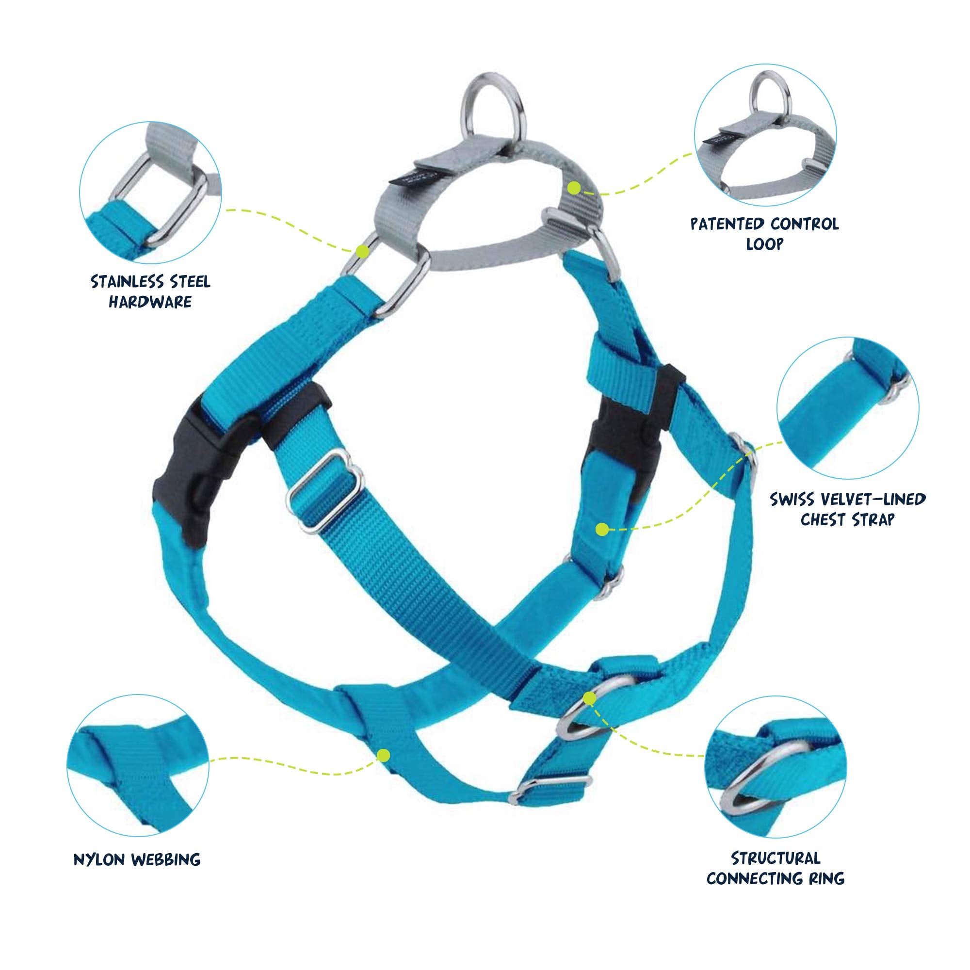 2 Hounds Design Freedom No Pull Dog Harness, Adjustable Harness And Leash Set, Easy Walking & Comfortable Control, Fits Small, Medium & Large Dogs, Solid Colors, Made In Usa, 1' Xxl, Turquoise