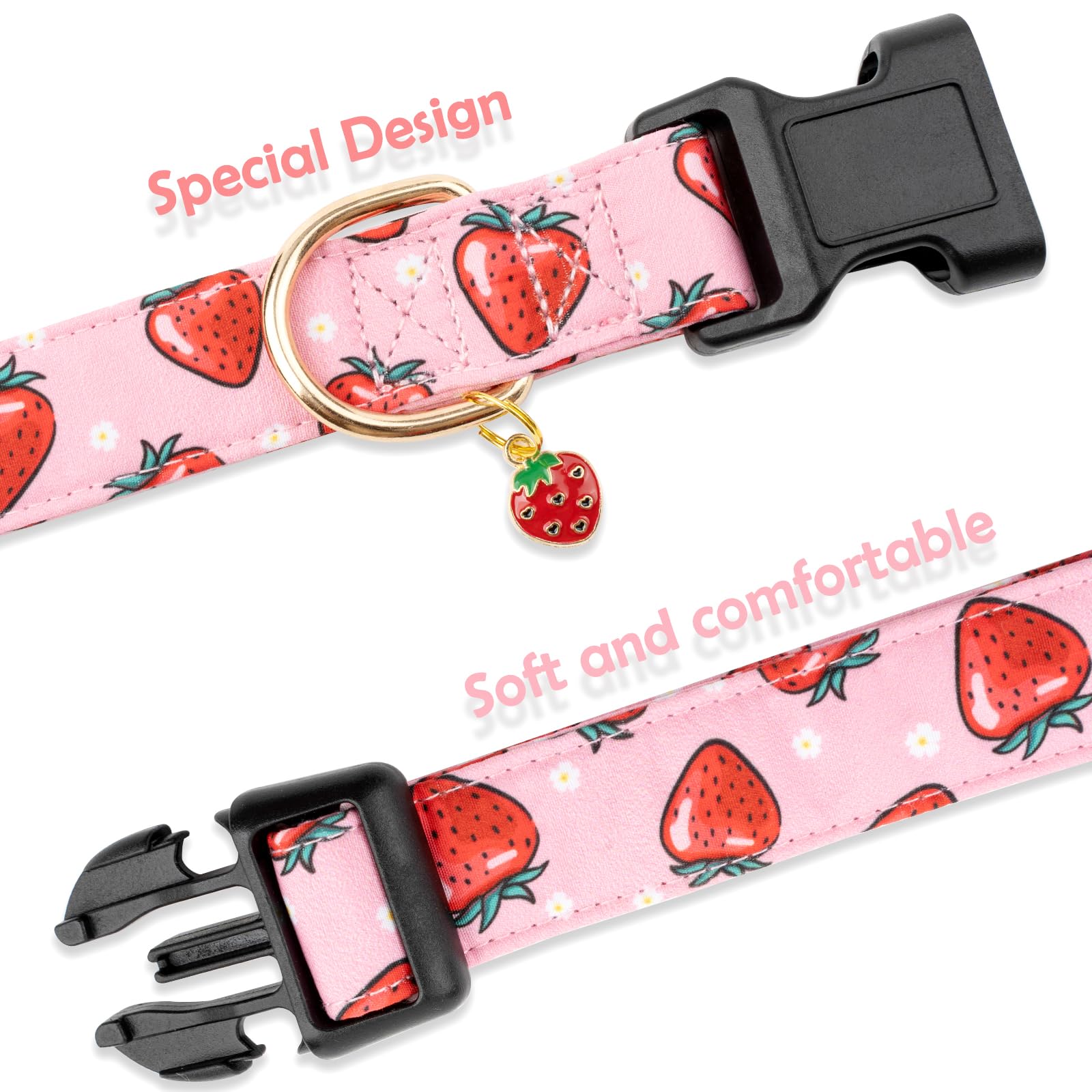 Faygarsle Pink Strawberry Pattern Cotton Dog Collar For Small, Medium, Large Boys Girls Dogs L
