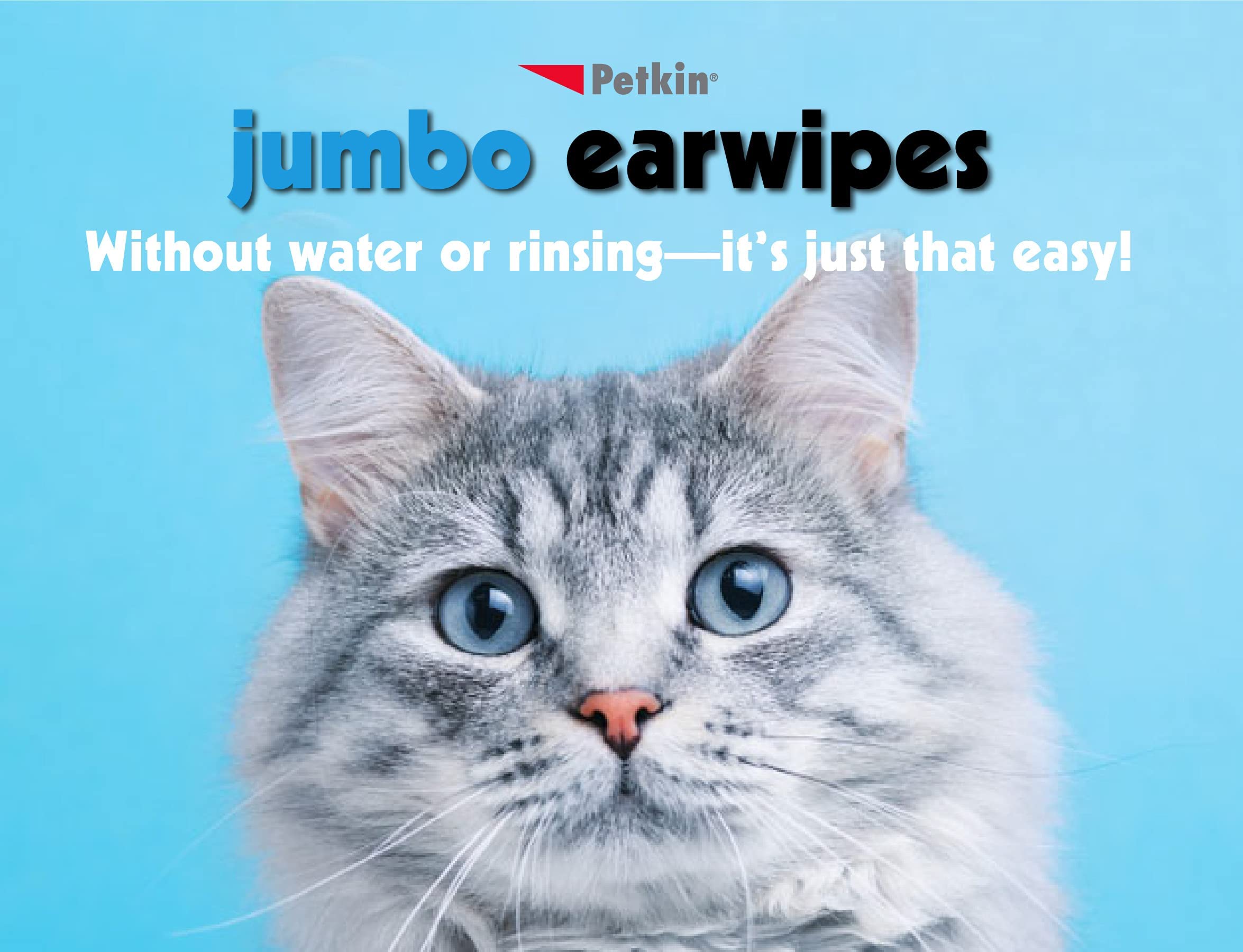 Petkin Jumbo Pet Ear Wipes - 80 Extra Moist Cleaning Wipes for Dogs & Cats - Soothing, Deodorizing, Easy to Use