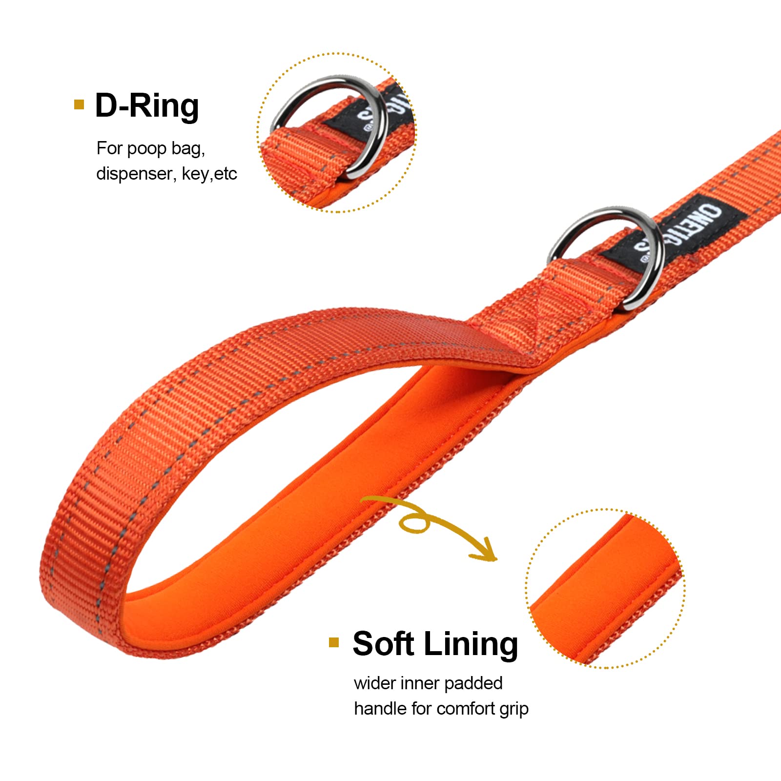 Onetigris Handled No-Pull Dog Walking Leash Long Traffic Leads For Medium To Large Dogs (Orange, 6Ft)