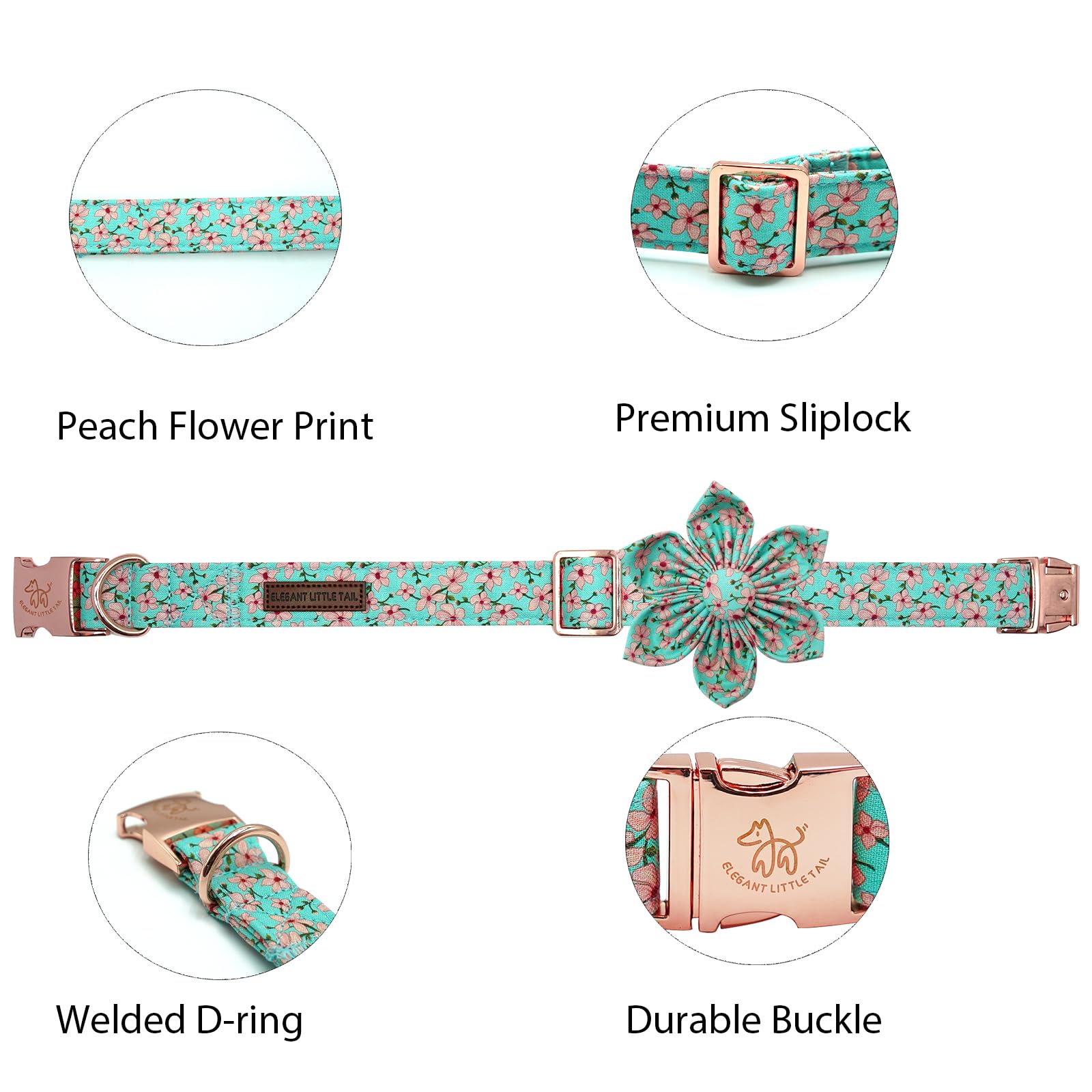 Elegant little tail Dog Collar, Spring Pet Collar with Flower Dog Durable Pink Flower Print Dog Collars Girl Pet Gift Adjustable