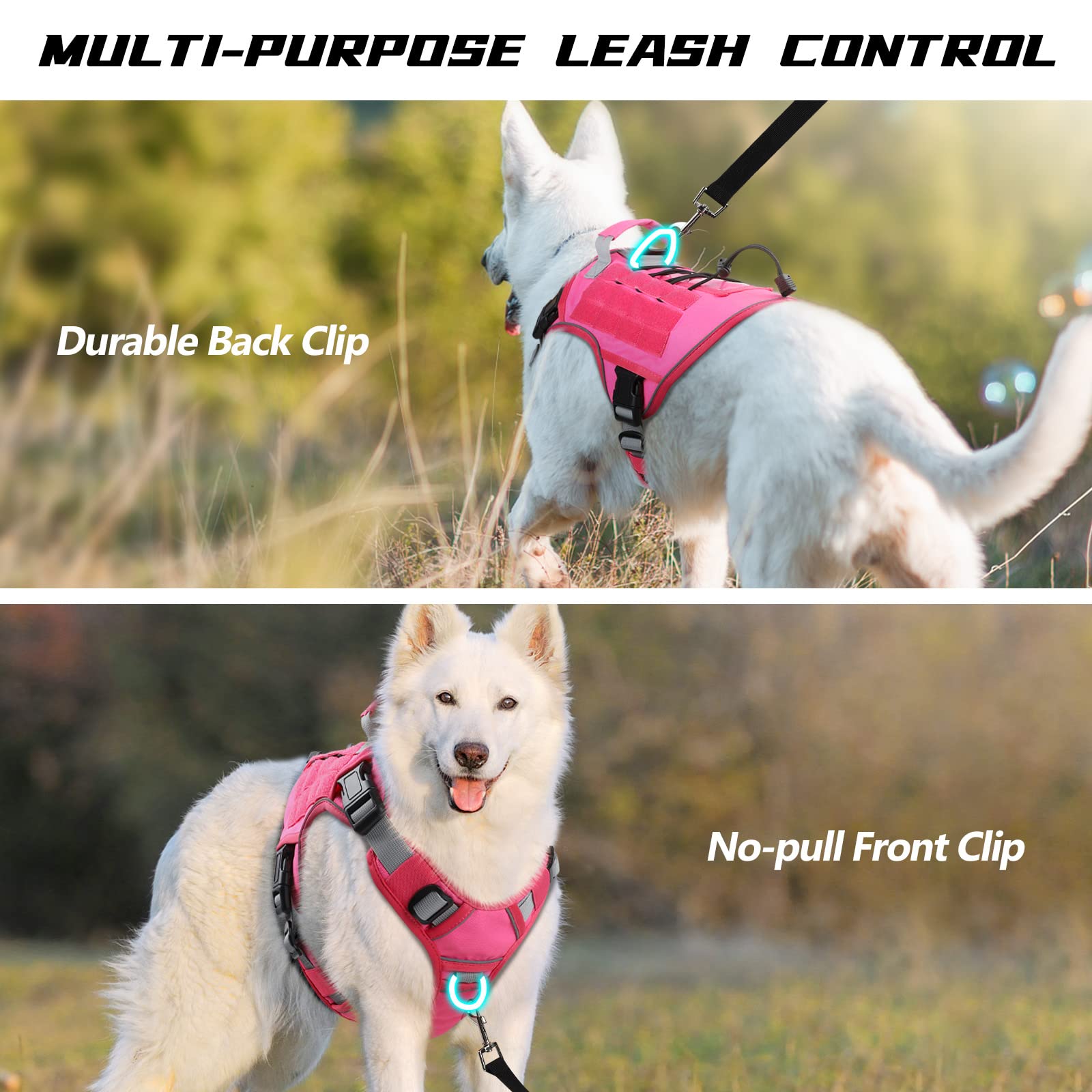 Wingoin Pink Tactical Dog Harness Vest For Large Dogs No Pull Adjustable Reflective Military Pet Harness With Handle For Golden Retriever, Doberman Pinscher, Rottweiler, Great Dane Service Dog (Xl)