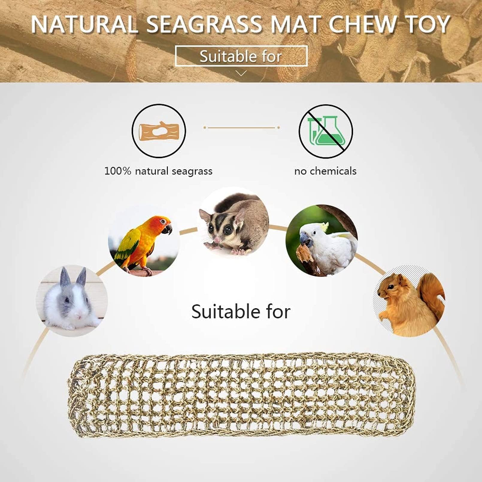 Bird Seagrass Mat,Natural Seagrass Woven Net Bird Foraging Chew Wall Toys Parakeet Hammock Mat With Hooks For Lovebird Cockatiel Conure Budgie,Size 28.3' X 6.7' And 11.81' X 11.81'(2 Pcs)
