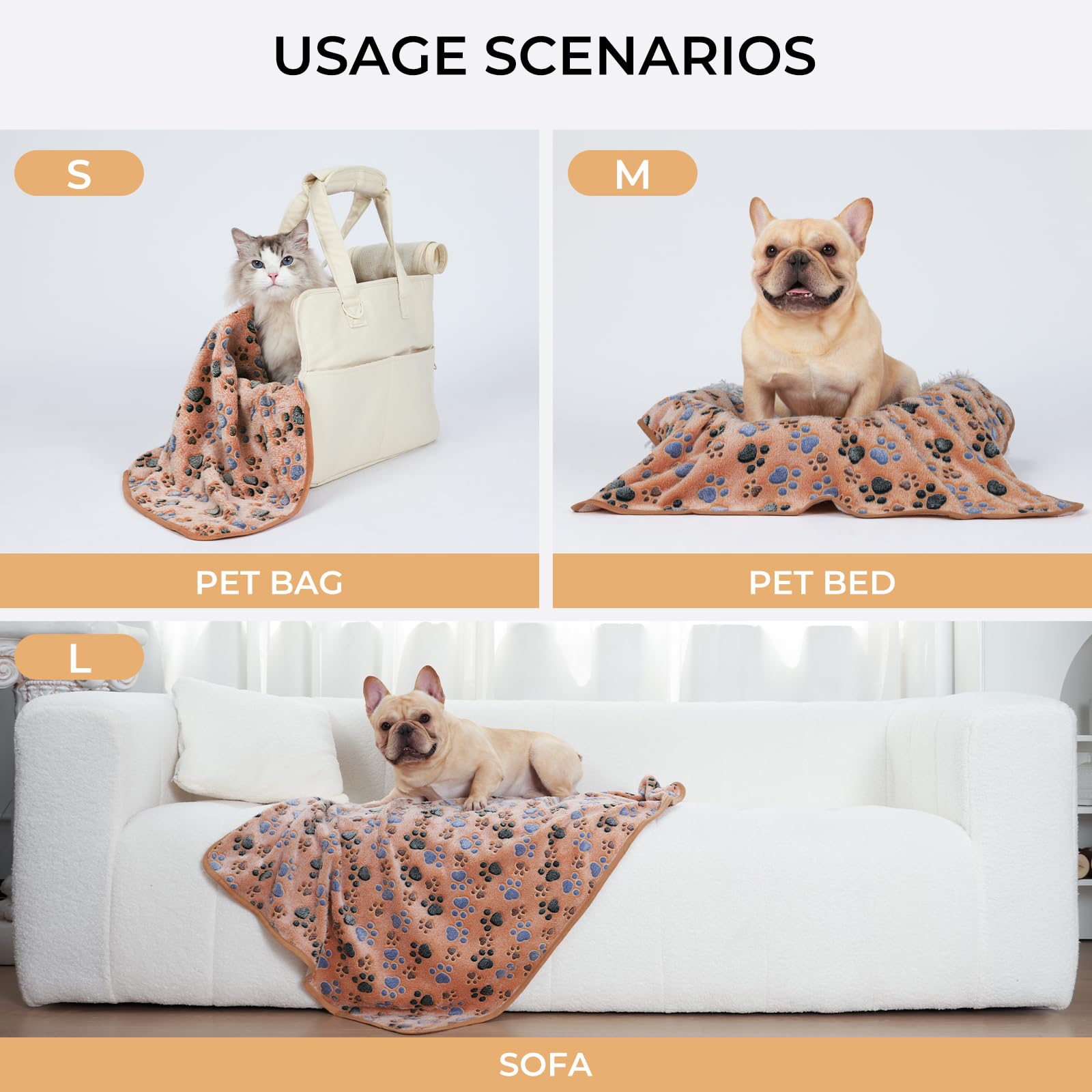 1 Pack 3 Blankets Super Soft Fluffy Premium Fleece Pet Blanket Flannel Throw For Dog Puppy Cat Paw Brown/Pink/White Large(41X31 Inch)