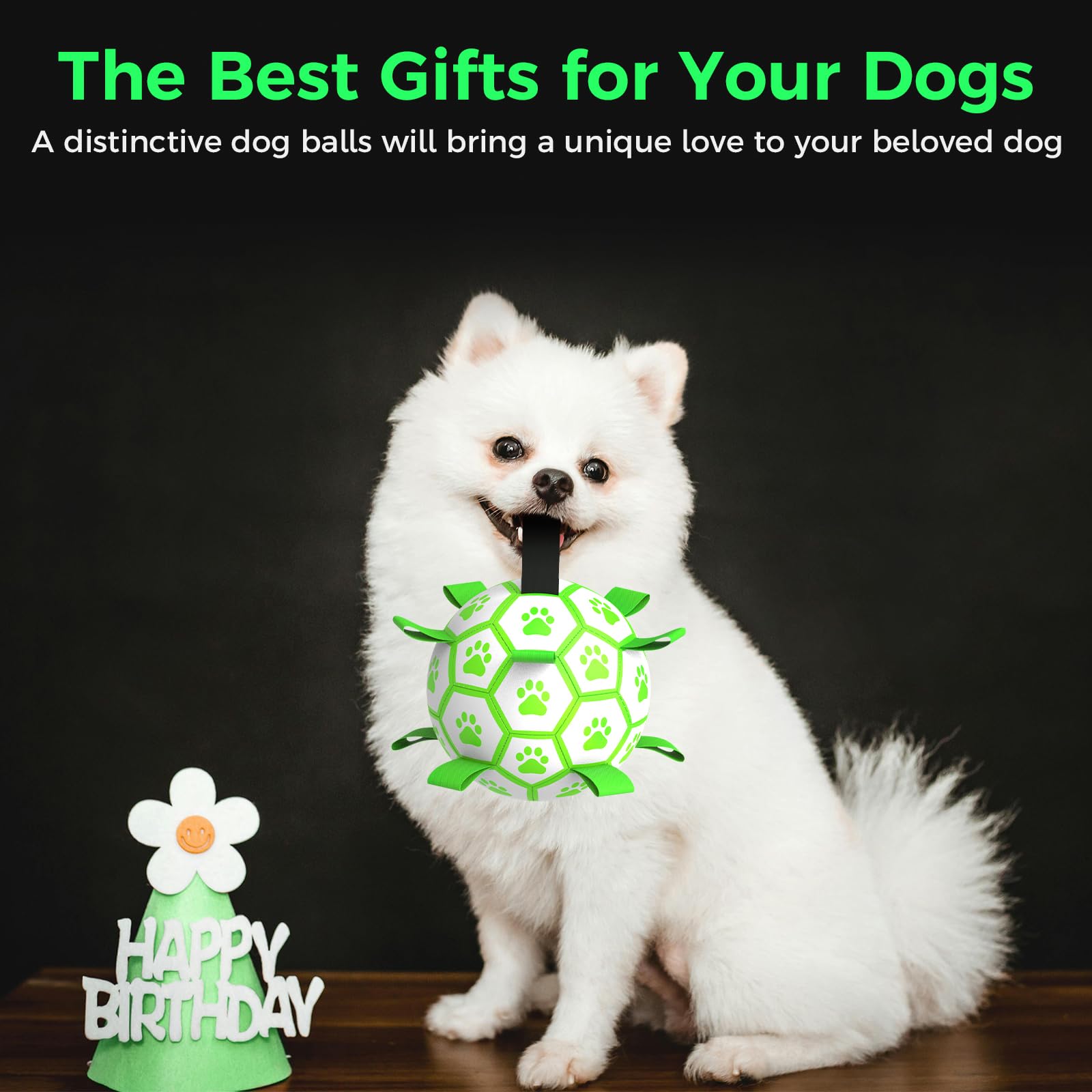 QDAN Glow in The Dark Dog Toys Soccer Ball with Straps, Outdoor Interactive Doggy Toys, Puppy Birthday Gifts, Light Up Dog Balls