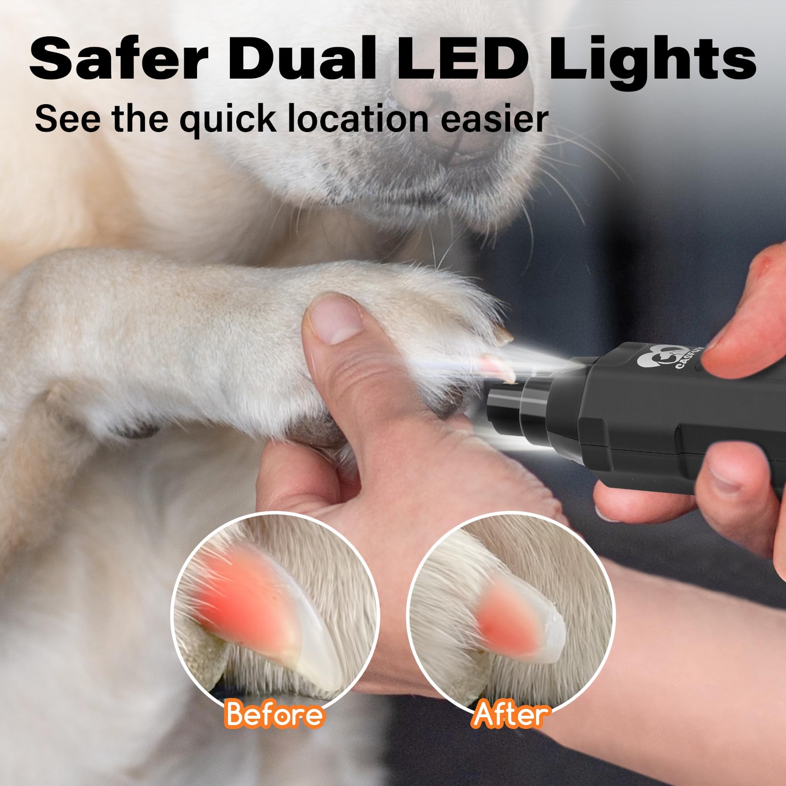 Casfuy 6-Speed Dog Nail Grinder - Newest Enhanced Pet Nail Grinder Super Quiet Electric Dog Nail Trimmer Rechargeable Painless Paws Grooming & Smoothing Tool For Large Medium Small Dogs (Grey)