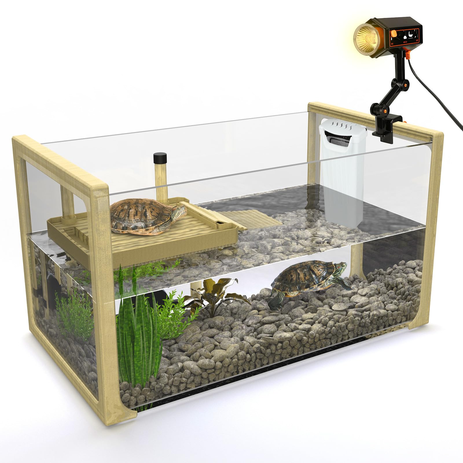 Okkbi Turtle Aquarium Kit - Aquatic Turtle Tank With Filter And Light + Turtle Basking Platform, Perfect Turtle Starter Kit For 