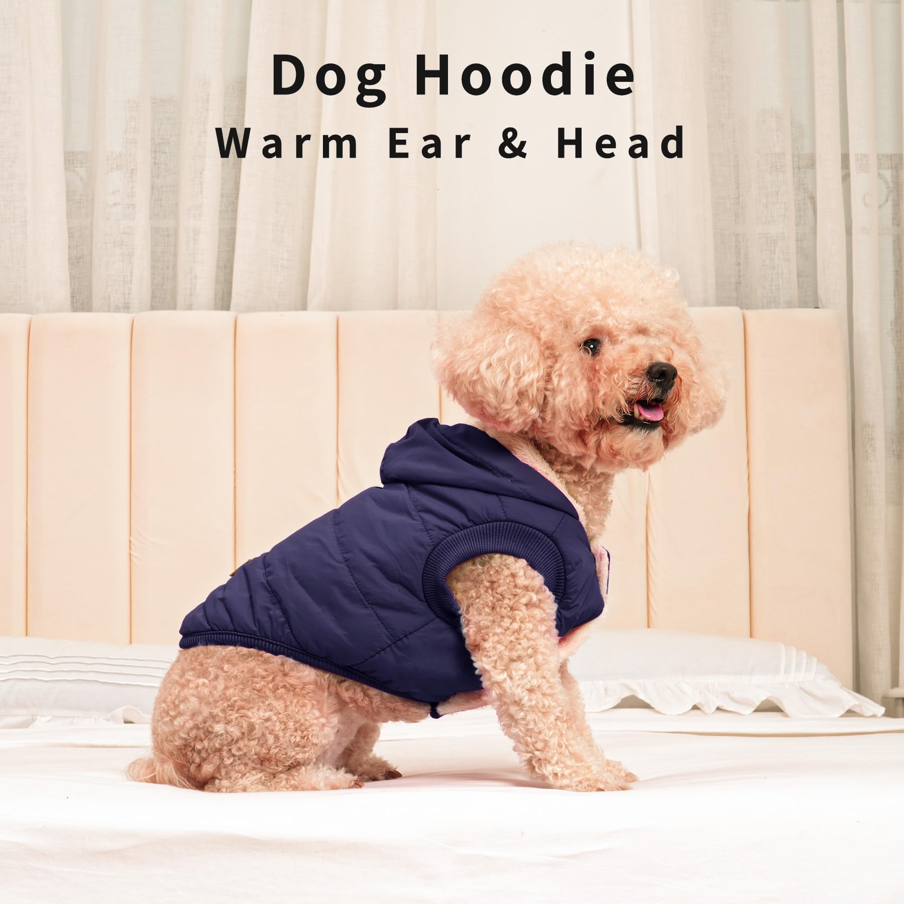 Vecomfy Fleece Lining Extra Warm Dog Hoodie In Winter,Small Dog Jacket Puppy Coats With Hooded,Blue S