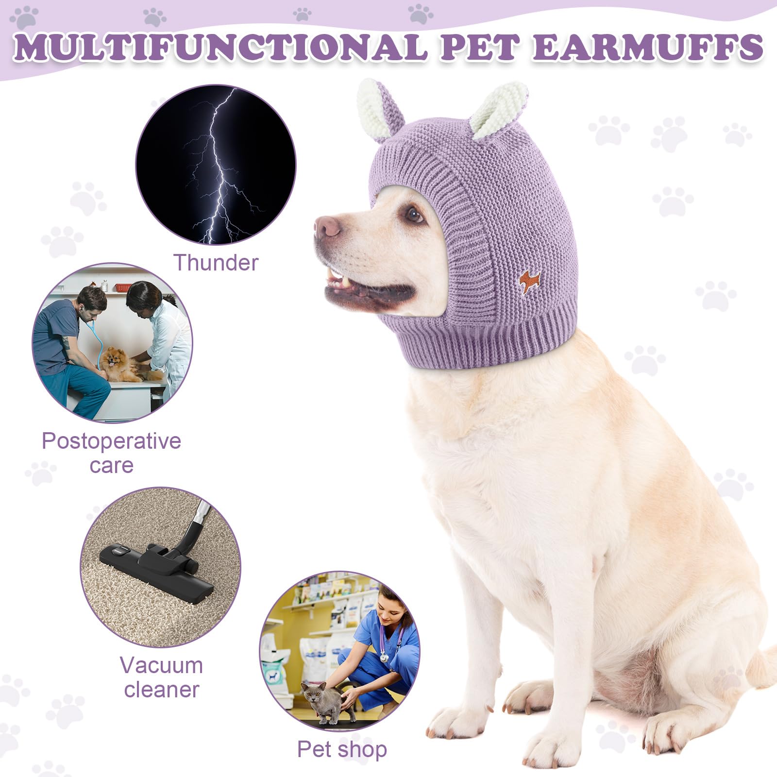 Quiet Ears For Dogs, Dog Ear Muffs Noise Protection Knitted Pet Ears Snood Head Wrap Hats For Medium To Large Cats Pets(Light Pu