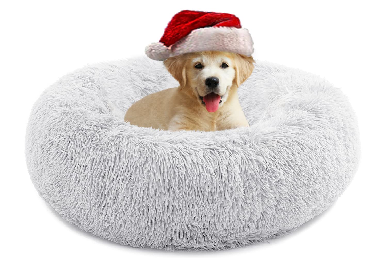 Anti-Anxiety Donut Cat & Dog Bed - Round, Cozy, Plush, Machine Washable, 20x20inch Grey