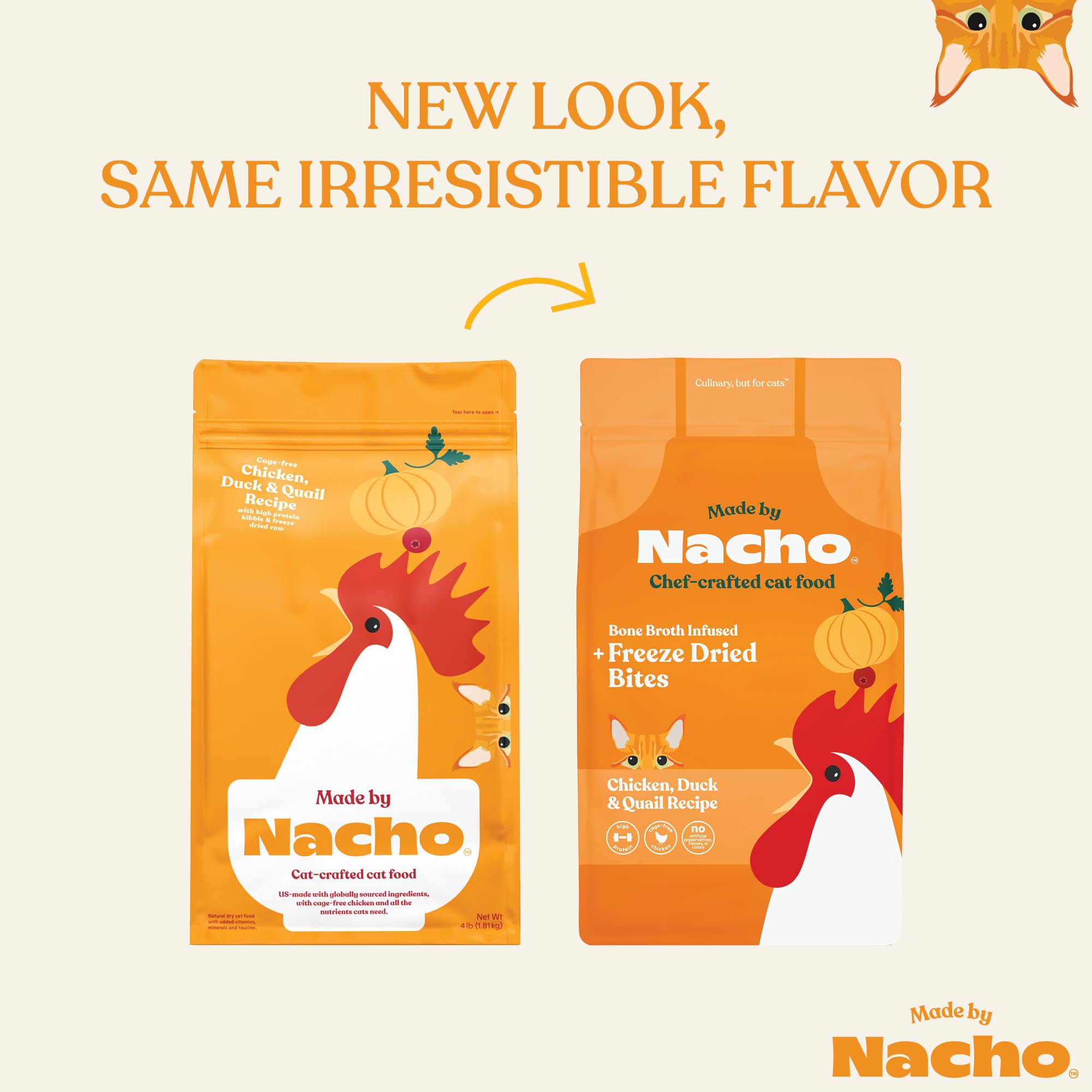 Made by Nacho Premium Dry Kibble Infused with Bone Broth 2lb Bag Cat Food (Cage-Free Chicken, Duck & Quail)