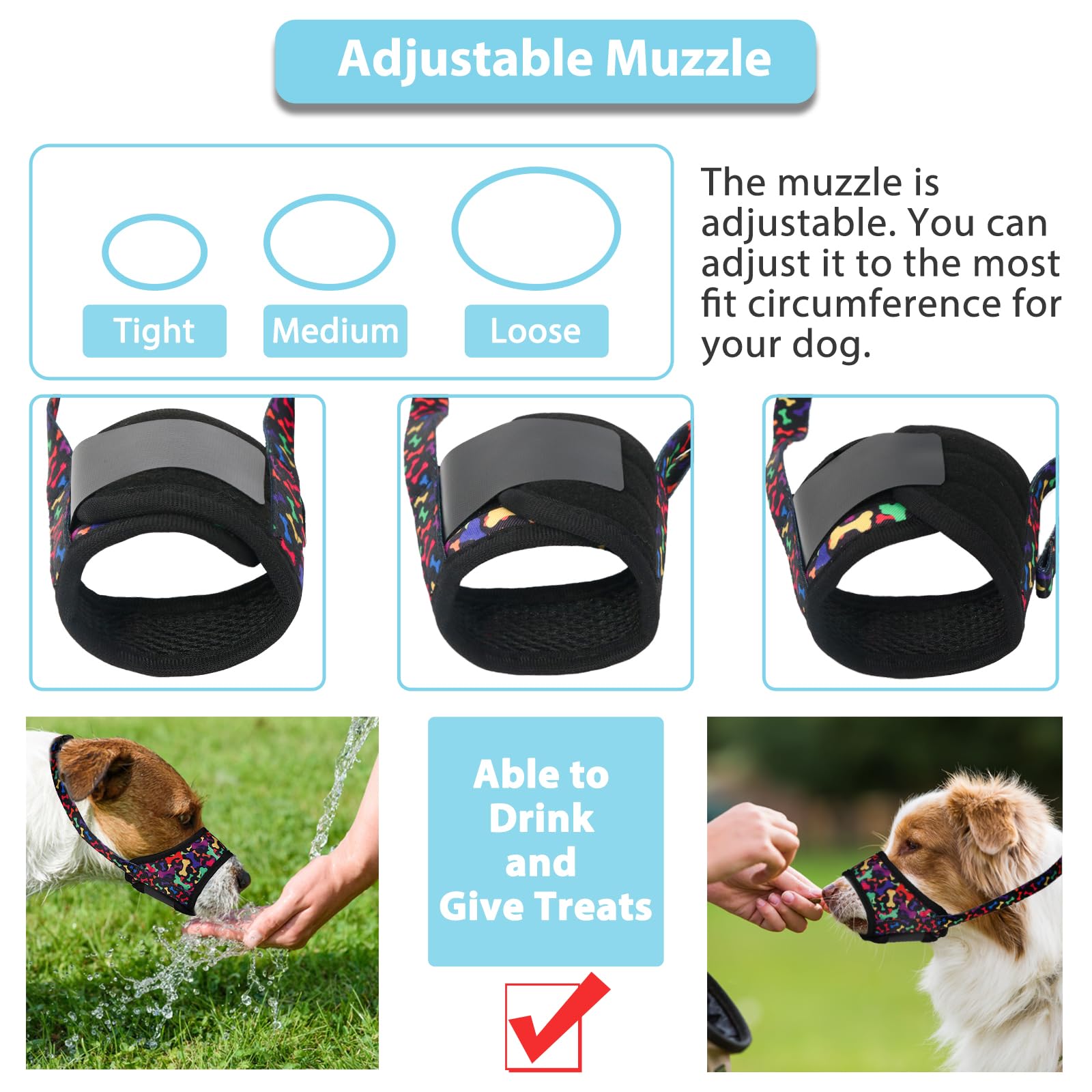 Luckypaw Dog Muzzle, Soft Muzzles For Small Medium Large Dogs, Breathable Mouth Cover To Stop Biting And Chewing With Pattern, A