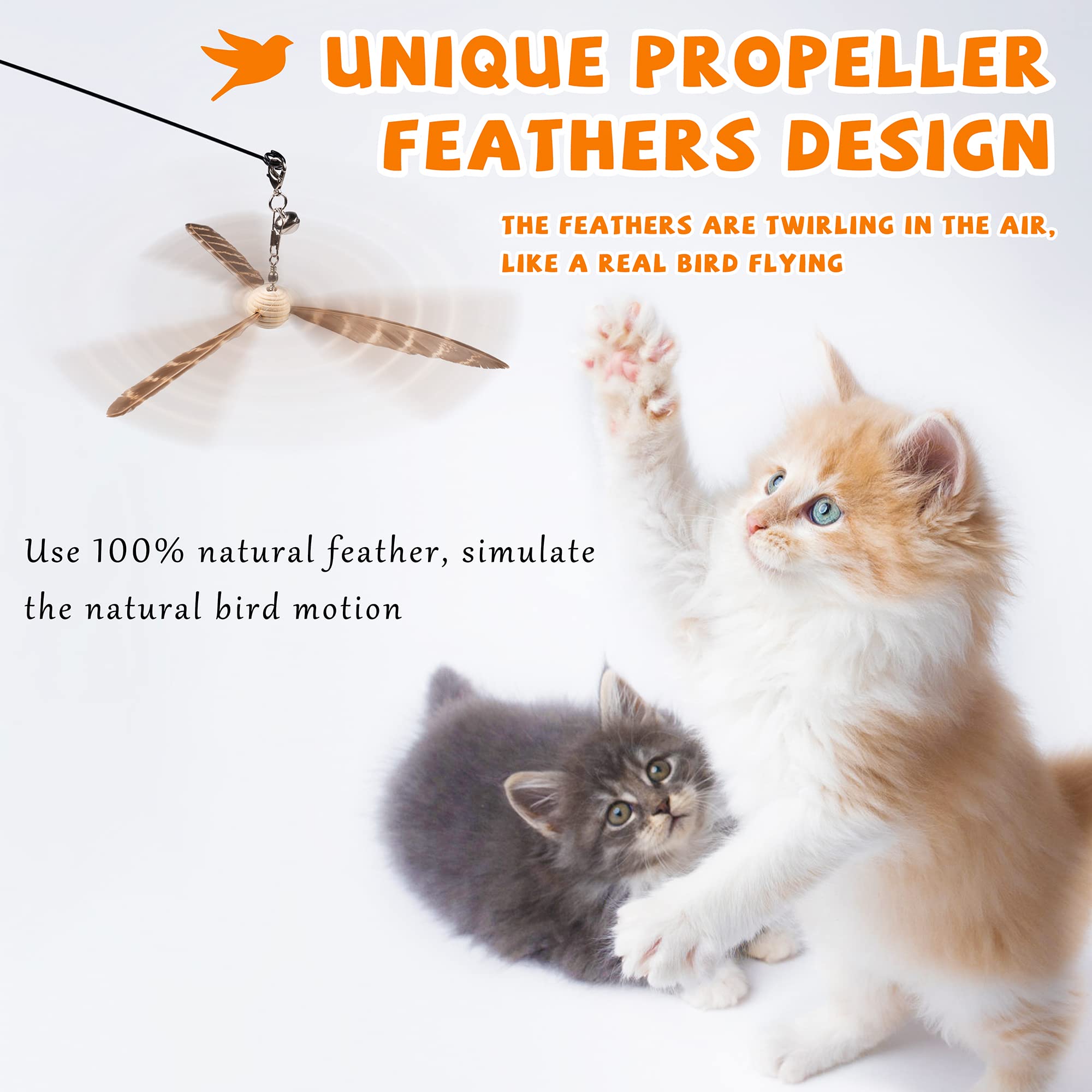 Jxfukal Cat Wand Toys, Interactive Cat Toys With 3 Feather Refills, 29 ' ' Flexible Steel Wire, Sturdy Wood Handle & Bell For Ki