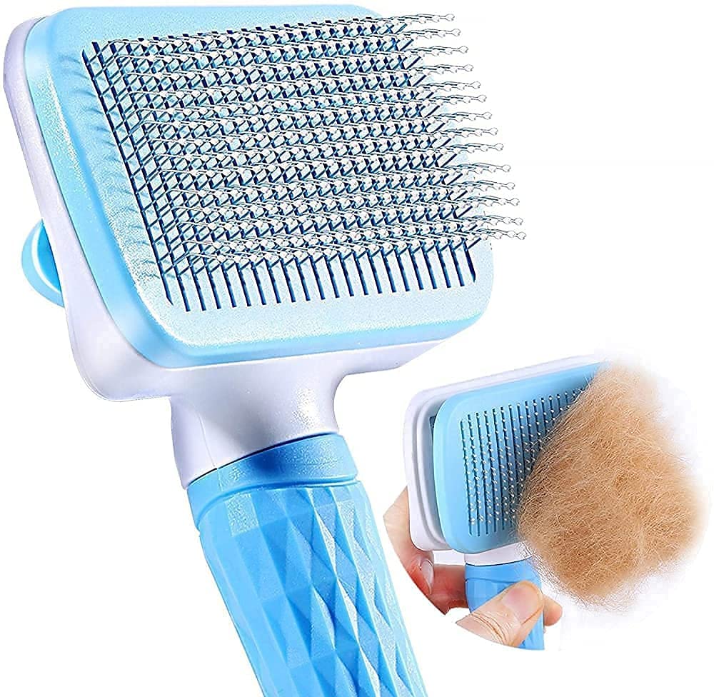 Jhepcoin Pet Grooming & Cleaning Slicker Brush Self Cleaning Hair Brush For Dogs Cats With Handle, Dog Hair Brush For German She
