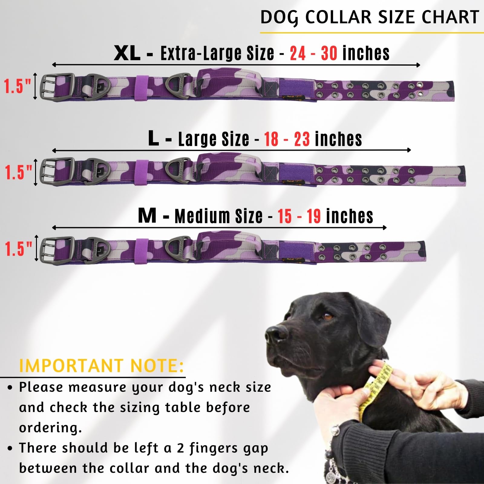 ADITYNA Tactical Dog Collar - Heavy Duty, Neoprene Padded, Camo Purple, Large (18-23" Neck) with Handle for Training and Walking