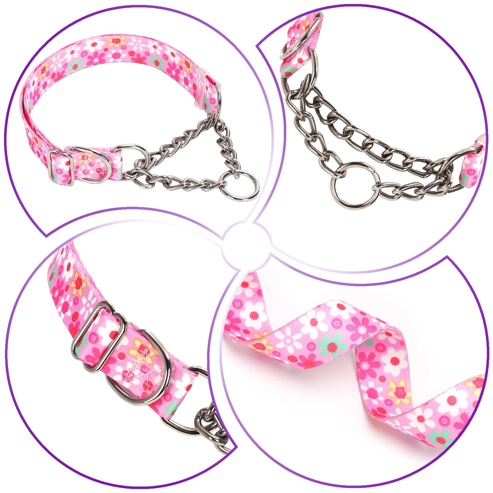 Martingale Dog Collar With Steel Chain- No Pull Escape-Proof Training Choker For Medium, Large & Xl Dogs | Heavy Duty Anti-Slip