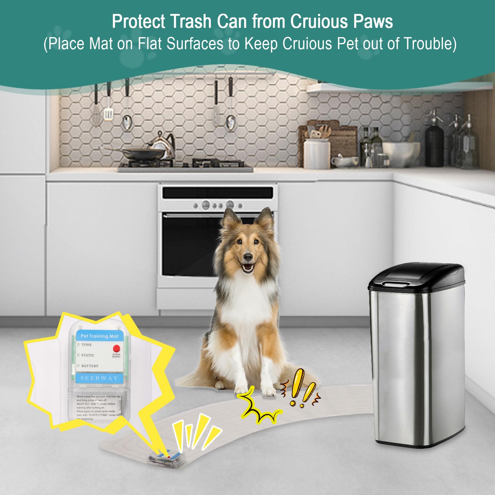 Seerway Scat Pet Shock Mat Indoor, Shock Training Pads For Dogs And Cats, Electric Repellent Mat Keeps Pets Off Plant, Trash Can