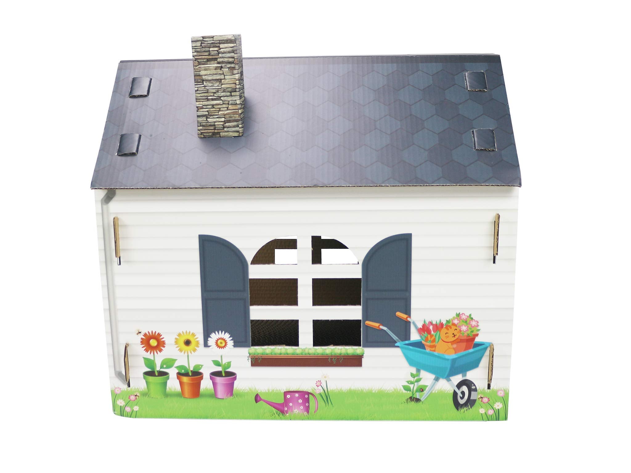 ASPCA Cardboard Cat House Playhouse with Scratching Pad 19"x13"x17" Cottage Model CAS2026