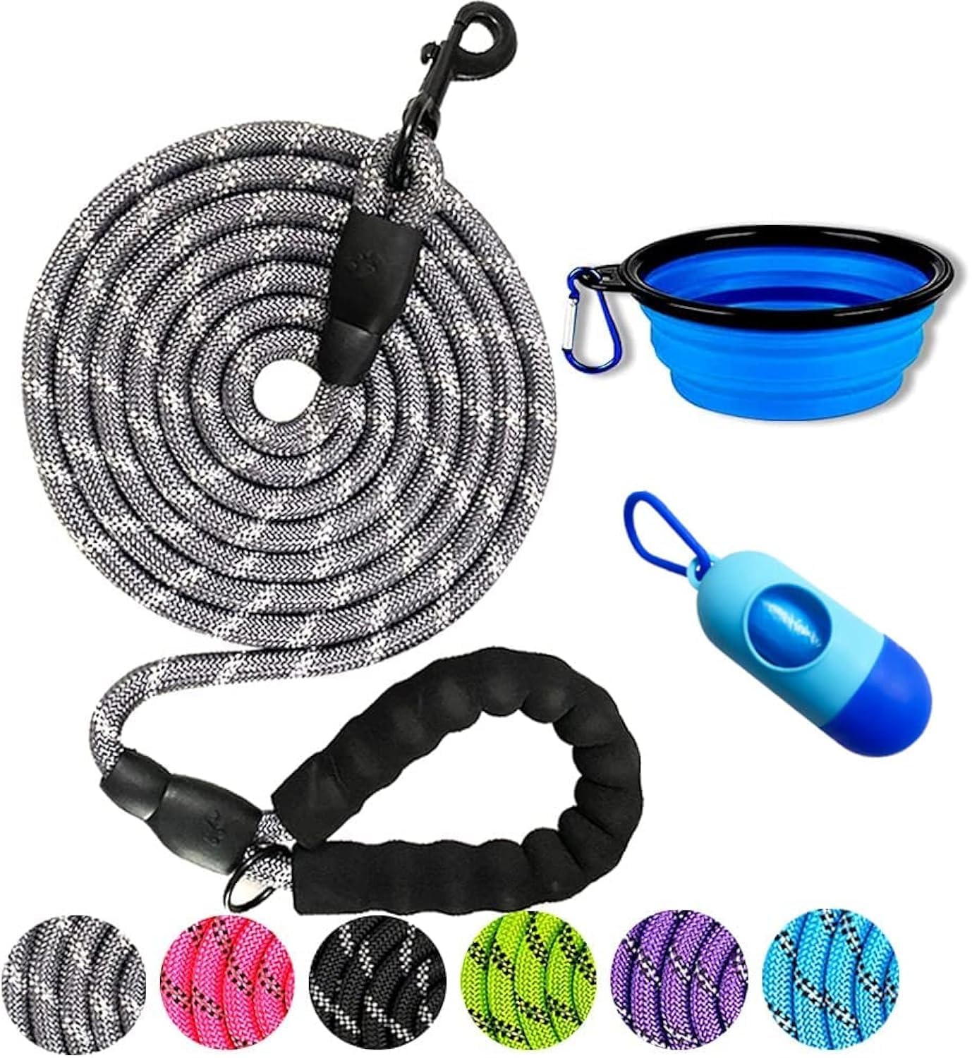 Doyoo 10Ft Thick Durable Nylon Dog Rope - Comfortable Padded Handle Reflective Rope Leash For Medium Large Dogs With Collapsible