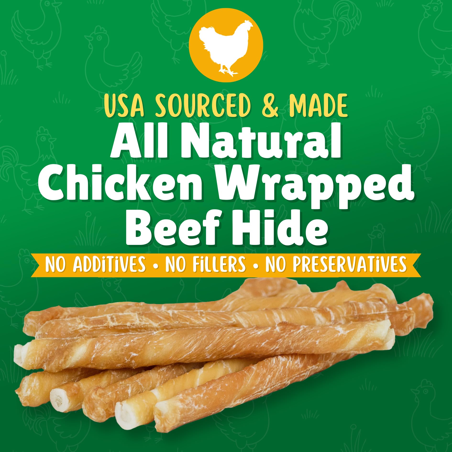 Lucky Premium Treats Chicken Wrapped Dog Treats - USA Made Raw Hide Sticks for Small & Toy Size Dogs - Long Lasting, Preservativ