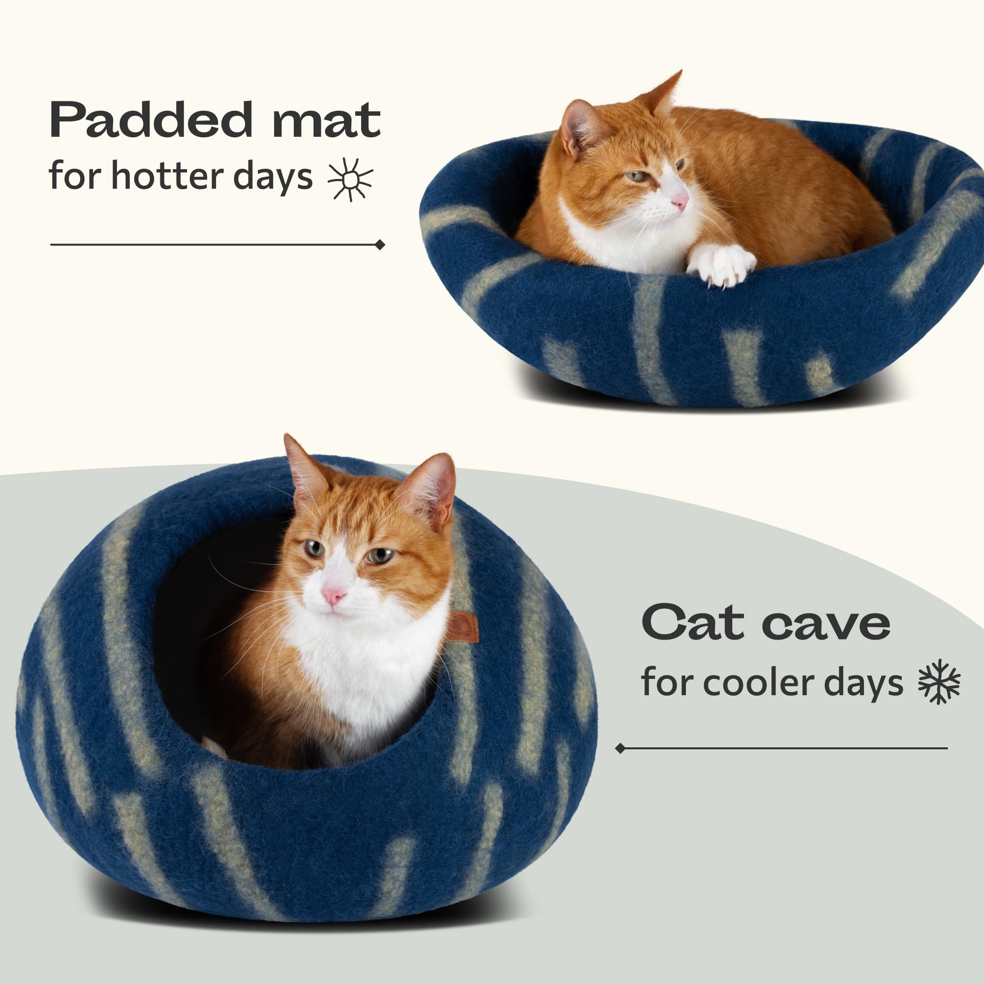 Meowfia Cat Cave - Premium Felt Cat Bed For Indoor Cats, Handmade 100% Merino Wool (Vivid Shades) (Large, Deep Azure)
