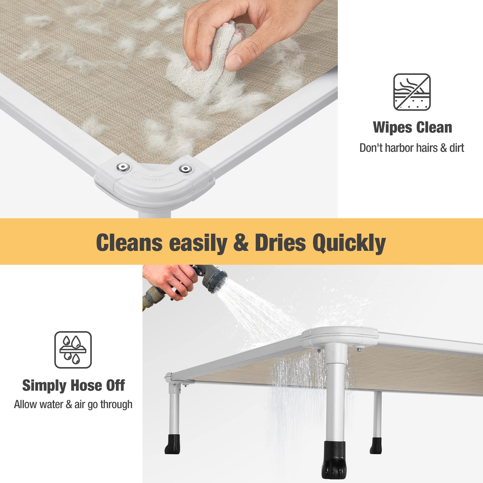 Veehoo Chew Proof Elevated Dog Bed - Cooling Raised Pet Cot - Silver Aluminum Frame And Durable Textilene Mesh Fabric, Unique Designed No-Slip Feet For Indoor Or Outdoor Use, Black Silver, X Large