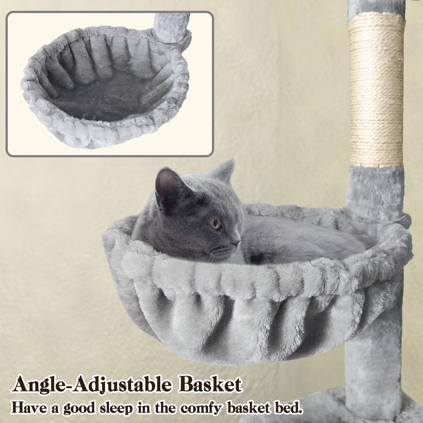 Pempet 70'' Cat Tree Tower For Indoor Cats, Multi-Level Cat Tower Condo With Sisal Scratching Post (Light Gray)