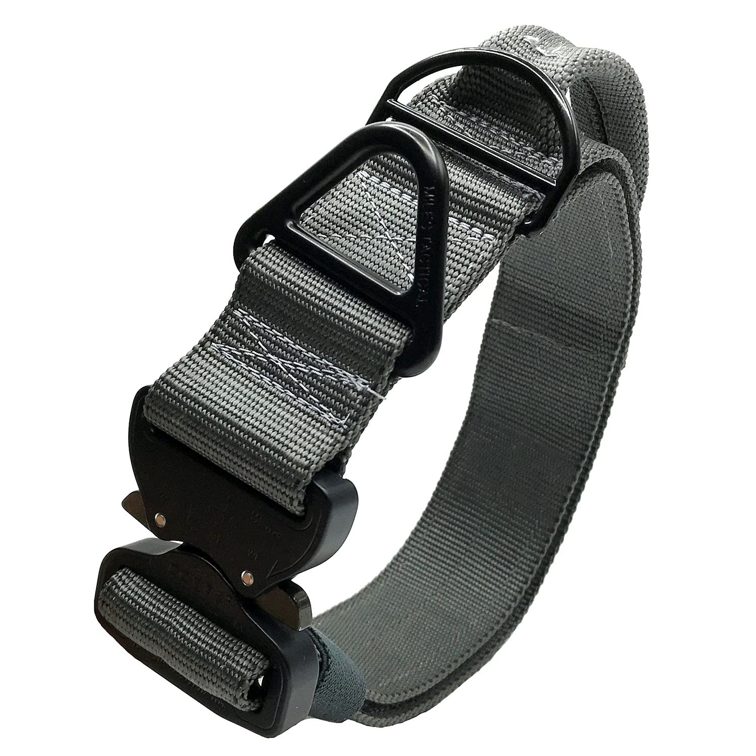 Miles Tactical Cobra Buckle Dog Collar Heavy Duty For Large Dogs K9 And Military Made In Usa (Large With Handle, Wolf Gray)