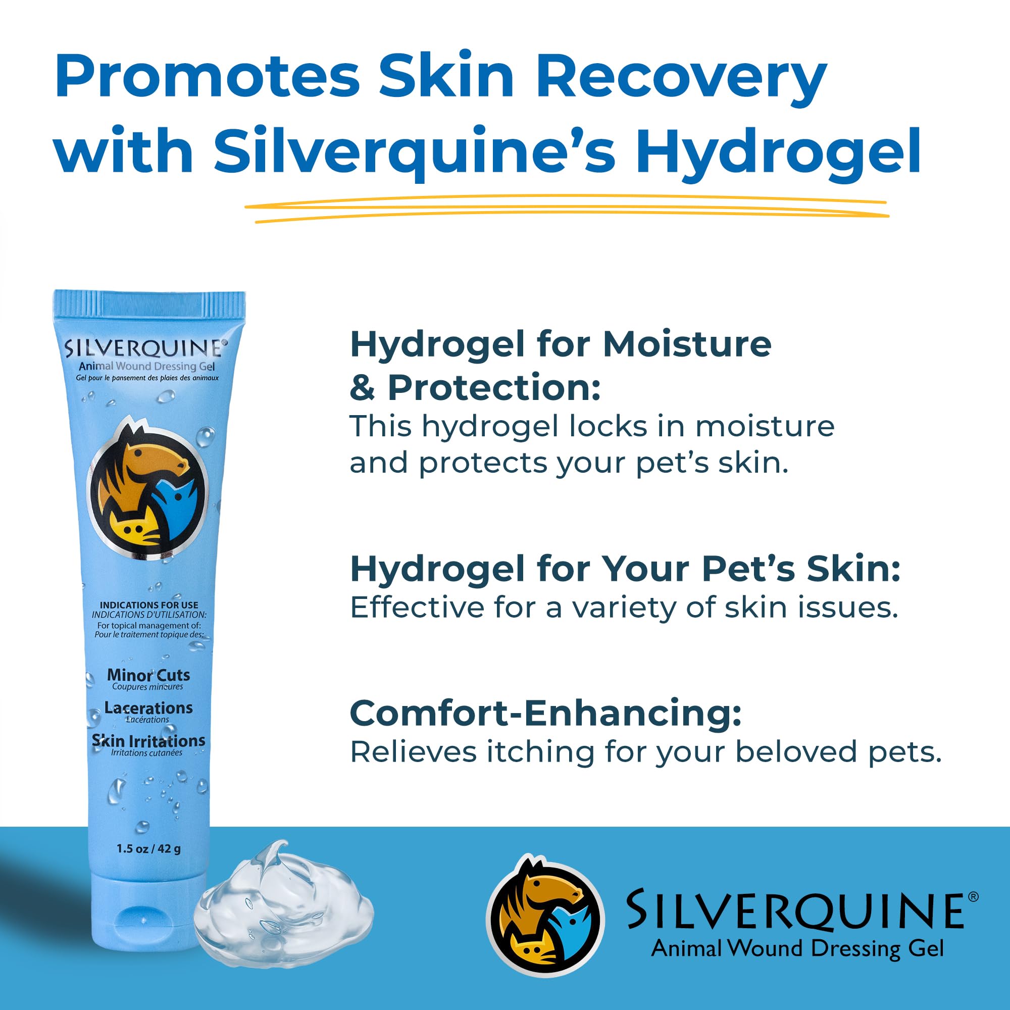 Silverquine - Hot Spot Gel for Dogs and Cats - Dog Wound and Skin Irritation Solution, Pet Emergency Kit, Hydrogel Ointment for
