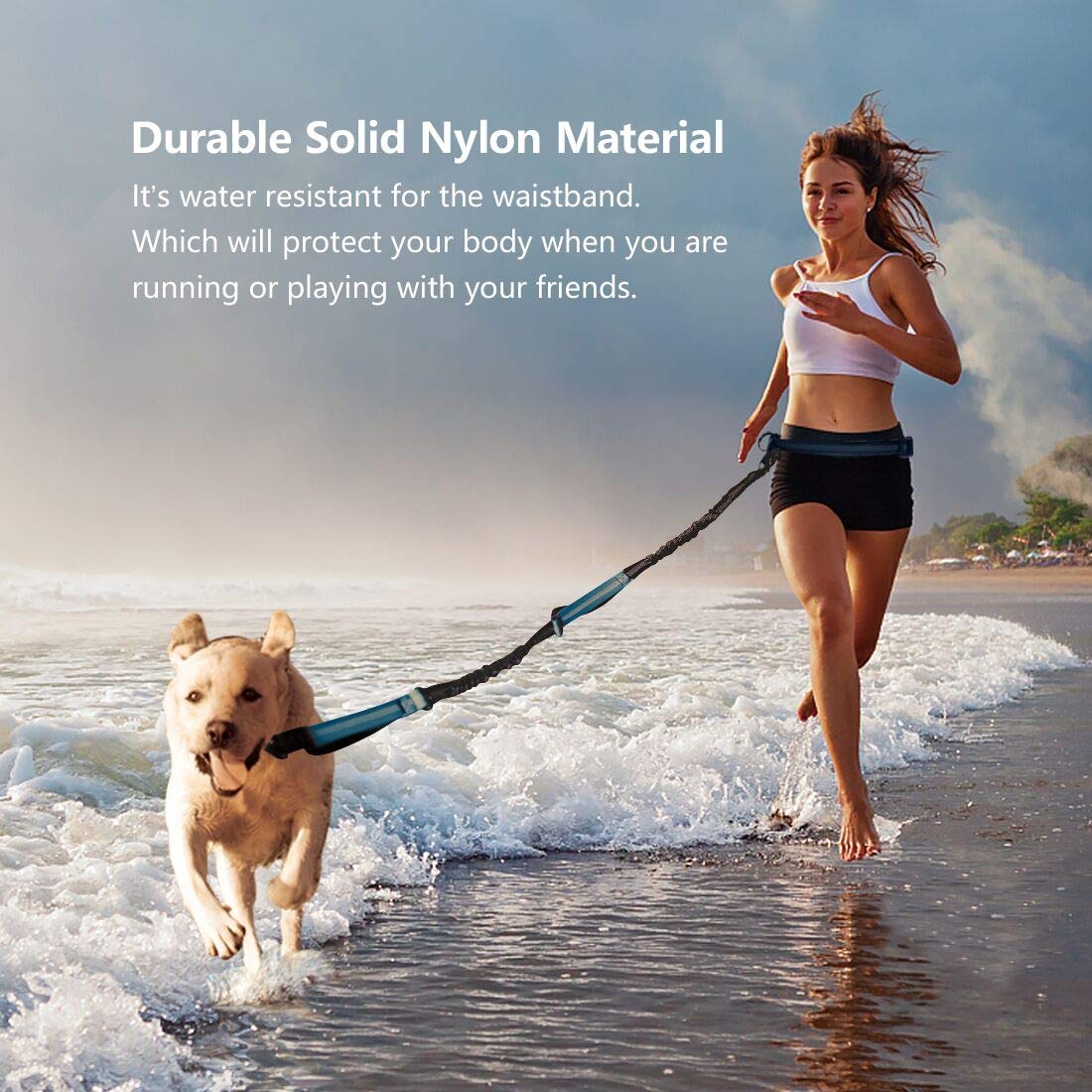 Uppetly Hands Free Dog Running Leash With Adjustable Waist Belt, Dual Handle Elastic Bungees Retractable Rope For Medium And Large Dogs, Reflective Stitches For Walking Hiking Biking
