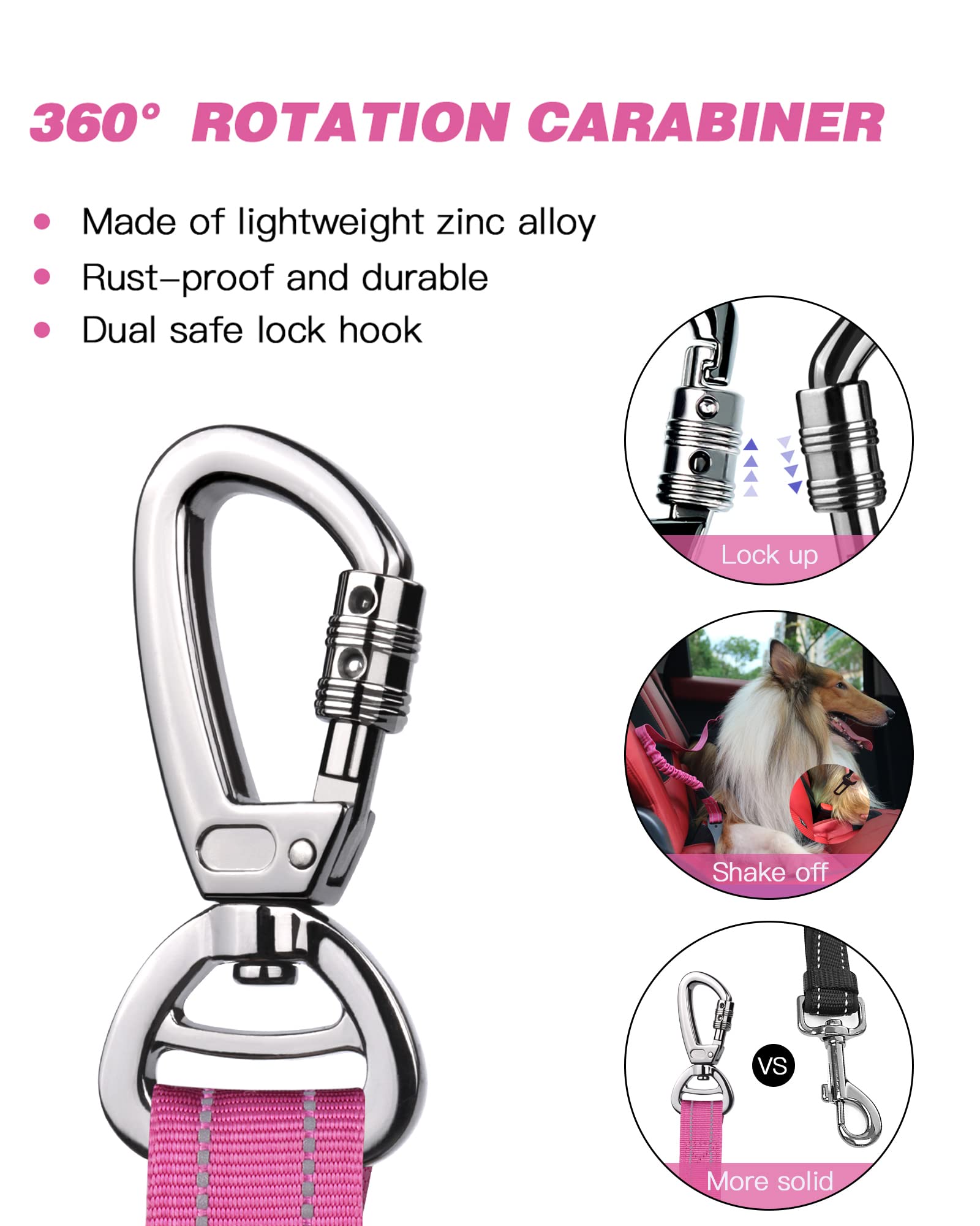Aubell Dog Seat Belt For Car,Updated 3-In-1 Adjustable Reflective Bungee Heavy Duty Dog Car Harness Tether With Clip Hook Latch