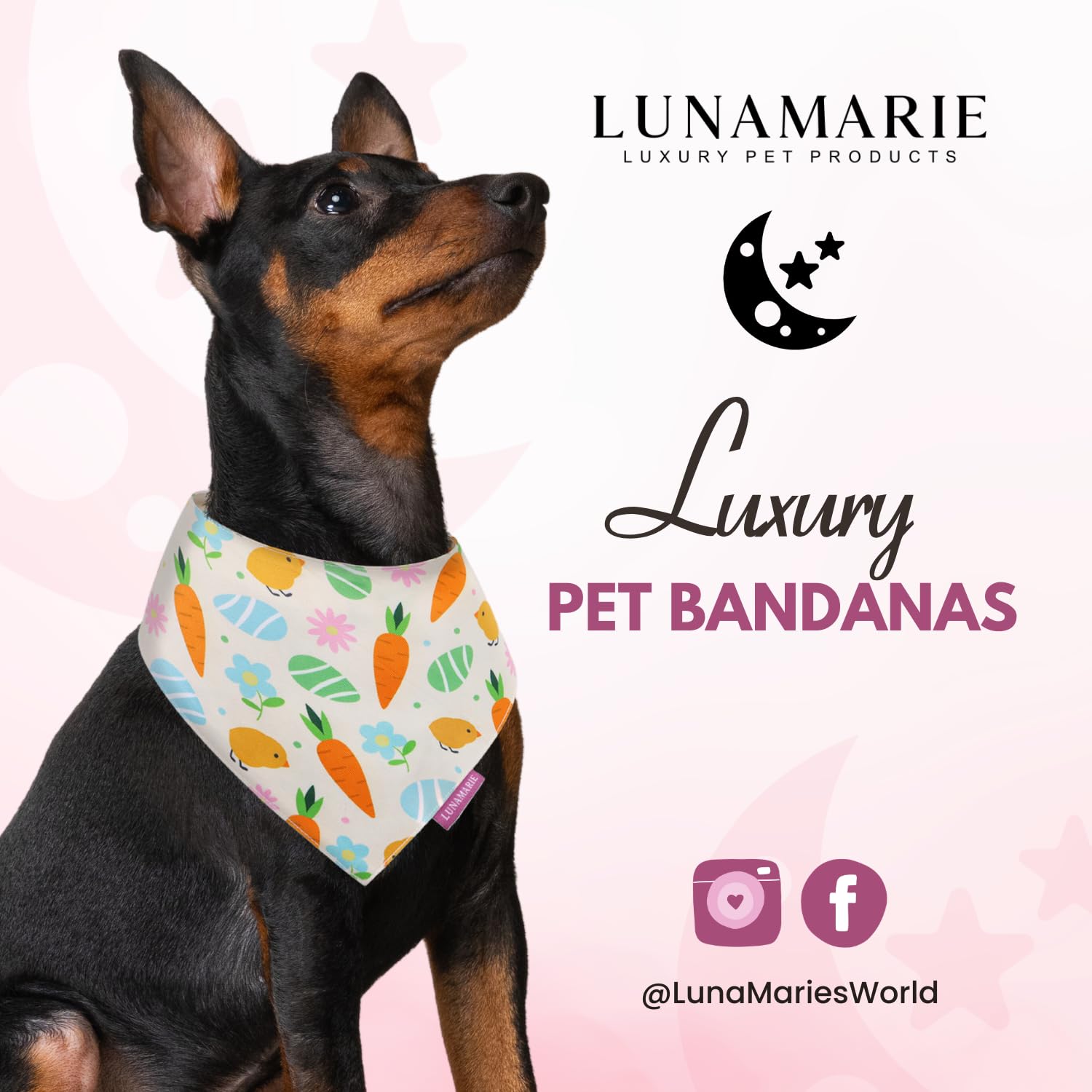 Lunamarie - Luxury Pet Birthday Bandanas -Premium & Silky Poly Fabric | 100% Handmade | Custom Shape Dual Layered (Easter Garden