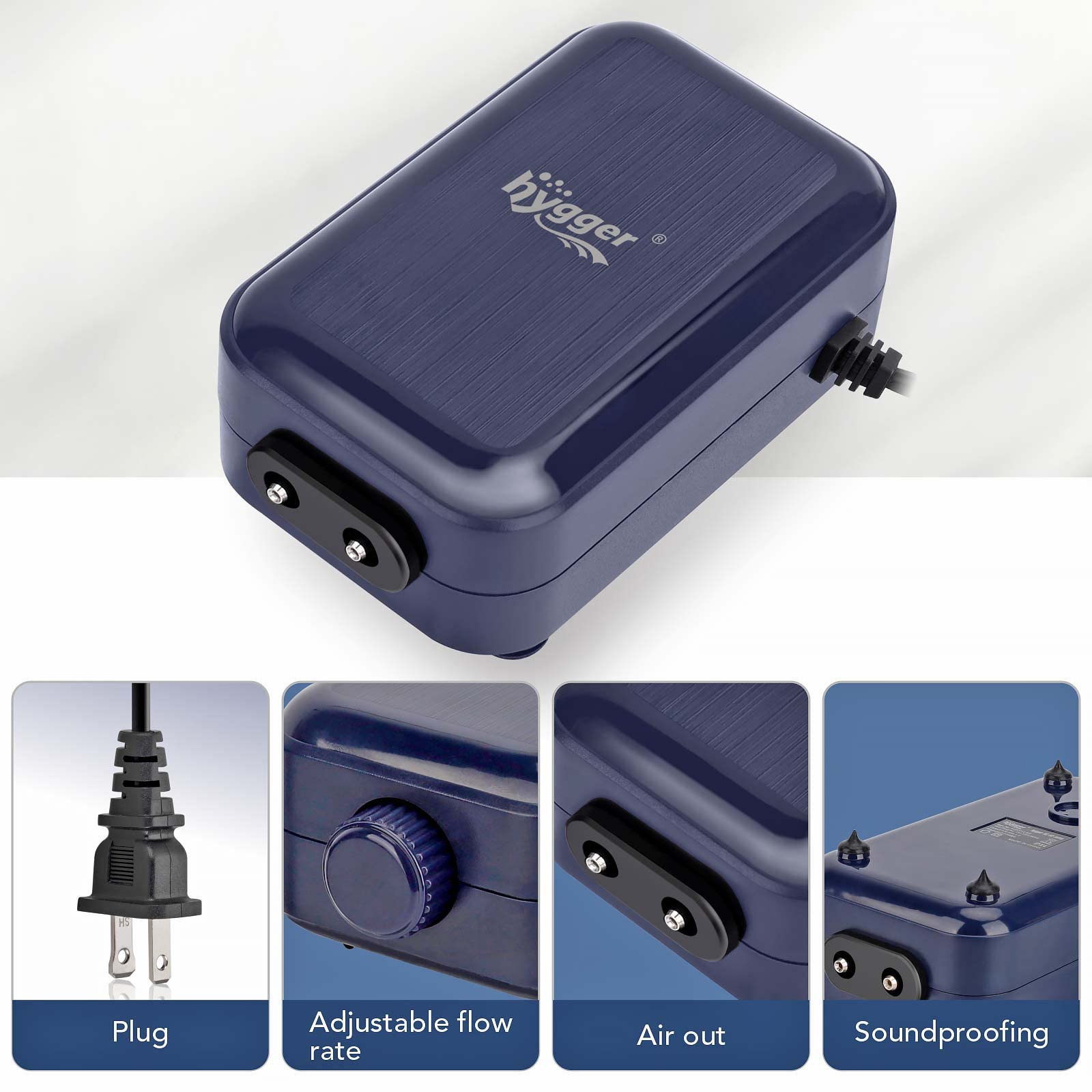 Hygger Aquarium Air Pump, Adjustable Oxygen Pump, Silent Powerful Aerator Pump 2W/3W/4.5W/6W/ 2 Air Outlets Ultra For Up To 70 G