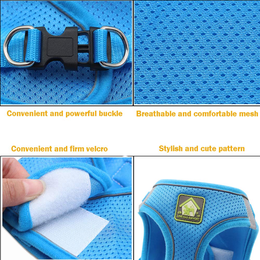 Feimax Dog Harness And Lead Set, No-Pull Breathable Soft Mesh Puppy Vest Harness Reflective Adjustable Pet Harnesses For Small Medium Dogs And Cats - Outdoor Easy Control For Walking