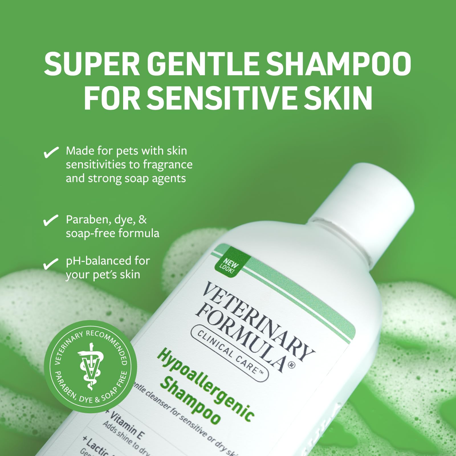 Veterinary Formula Clinical Care Hypoallergenic Shampoo For Dogs And Cats, 16 Oz - No Harsh Ingredients - Fragrance-Free Pet Sha