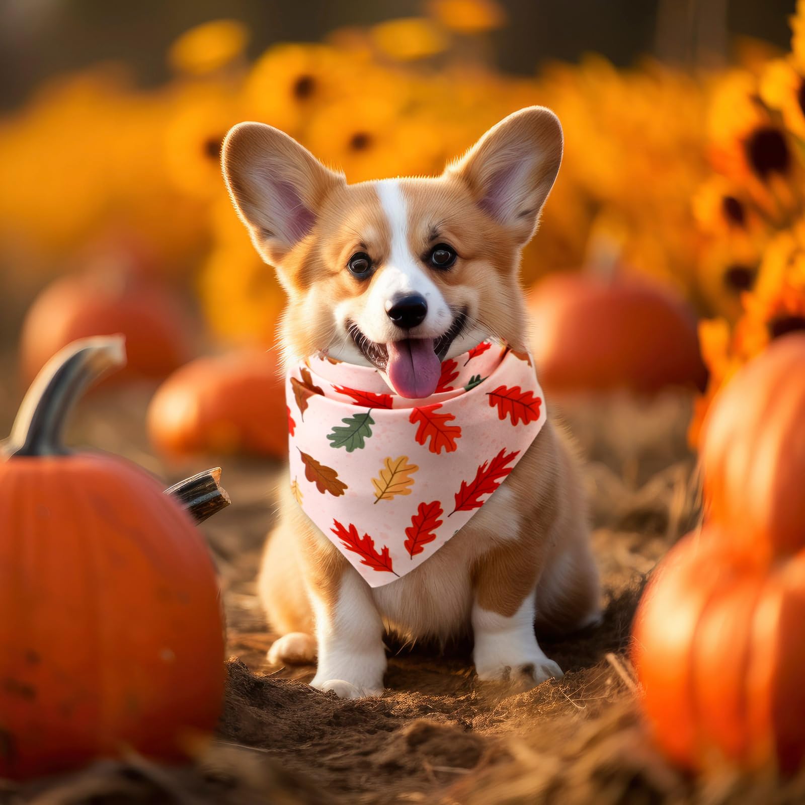 Preboun 100 Pcs Fall Thanksgiving Dog Bandanas Bulk Pumpkin Maple Leaves Bandanas for Dogs Triangle Kerchief Bibs Scarf for Pets
