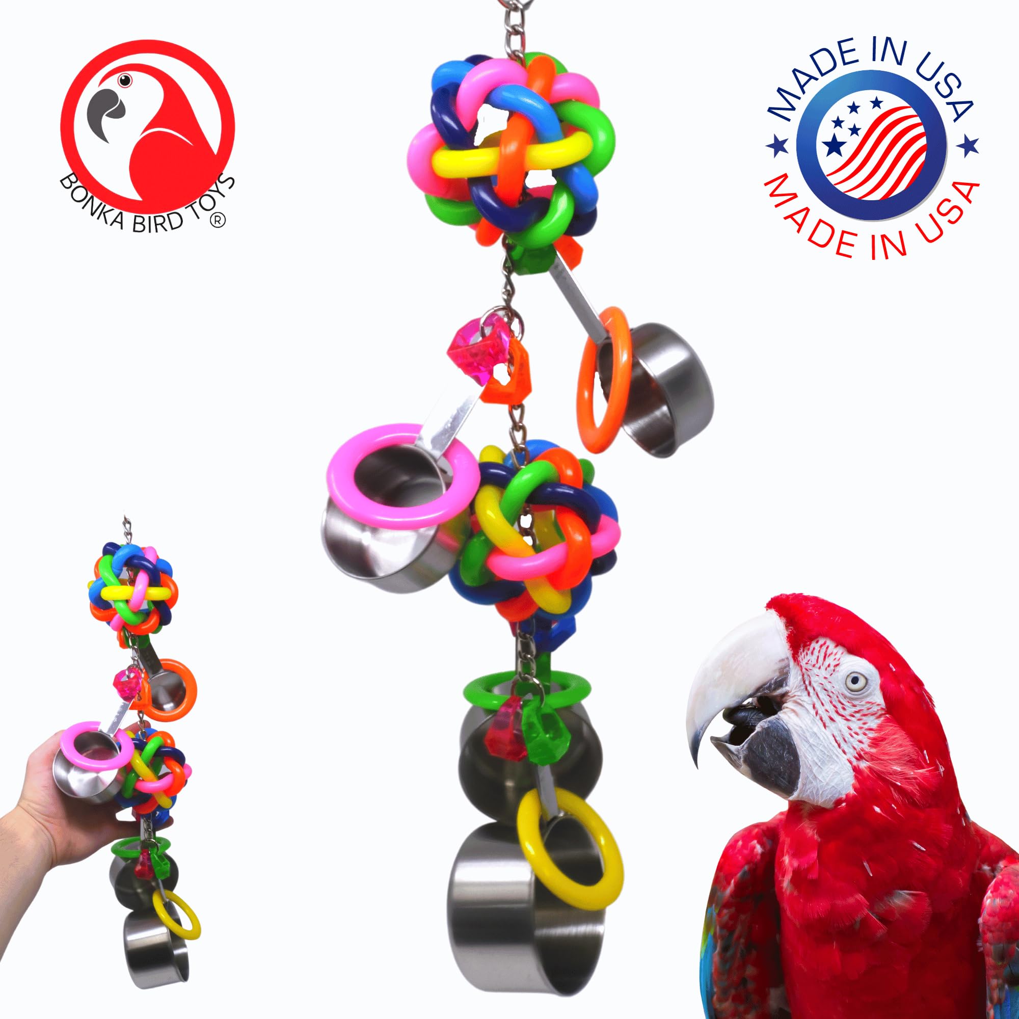 Bonka Bird Toys 2168 Duo Pot Ring 21 High by 5 Wide Large Parrot Puzzle Cage Toy, Macaw, Amazon, Eclectus, and Similar