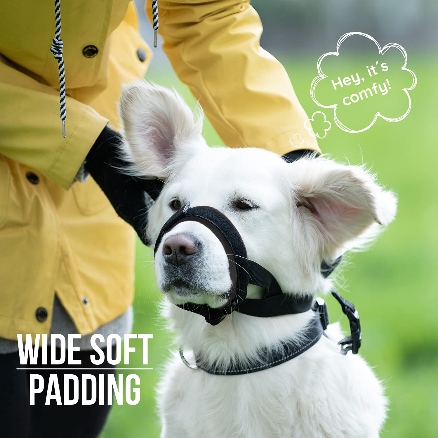 Gentle Muzzle Guard For Dogs - Prevents Biting And Unwanted Chewing Safely Secure Comfort Fit - Soft Neoprene Padding - No More Chafing - Training Guide Helps Build Bonds With Pet (L, Grey)