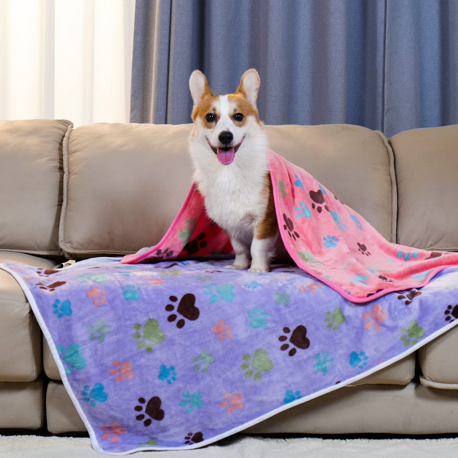 1 Pack 6 Blankets Dog Cat Soft Fluffy Fleece Pet Blanket Warm Cute Print Design Puppy Kitten Blanket Doggy Paw Large(41'X31')