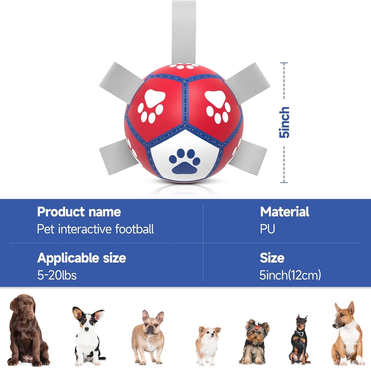 Dog Toys Soccer Ball With Straps,Interactive Dog Balls For Tug Of War, Yard Games, Dog Waterpool Toy, Herding Ball For Small Dog