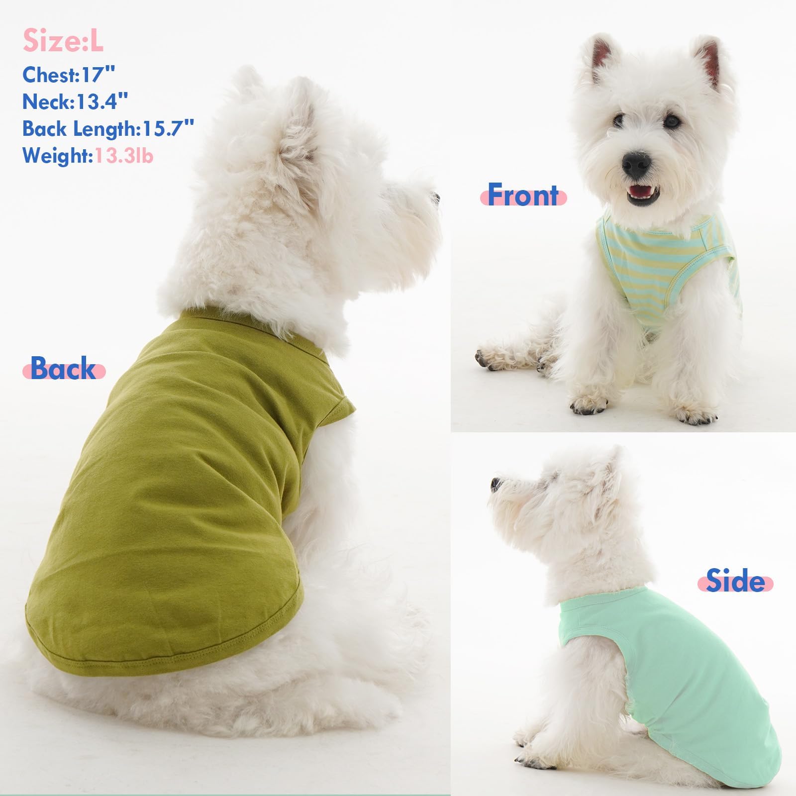 3 Pack Green Striped T Shirts For Small Dogs,Lightweight Sleeveless Dog Tee For Spring&Summer Keep Body Heat After Running,Breat